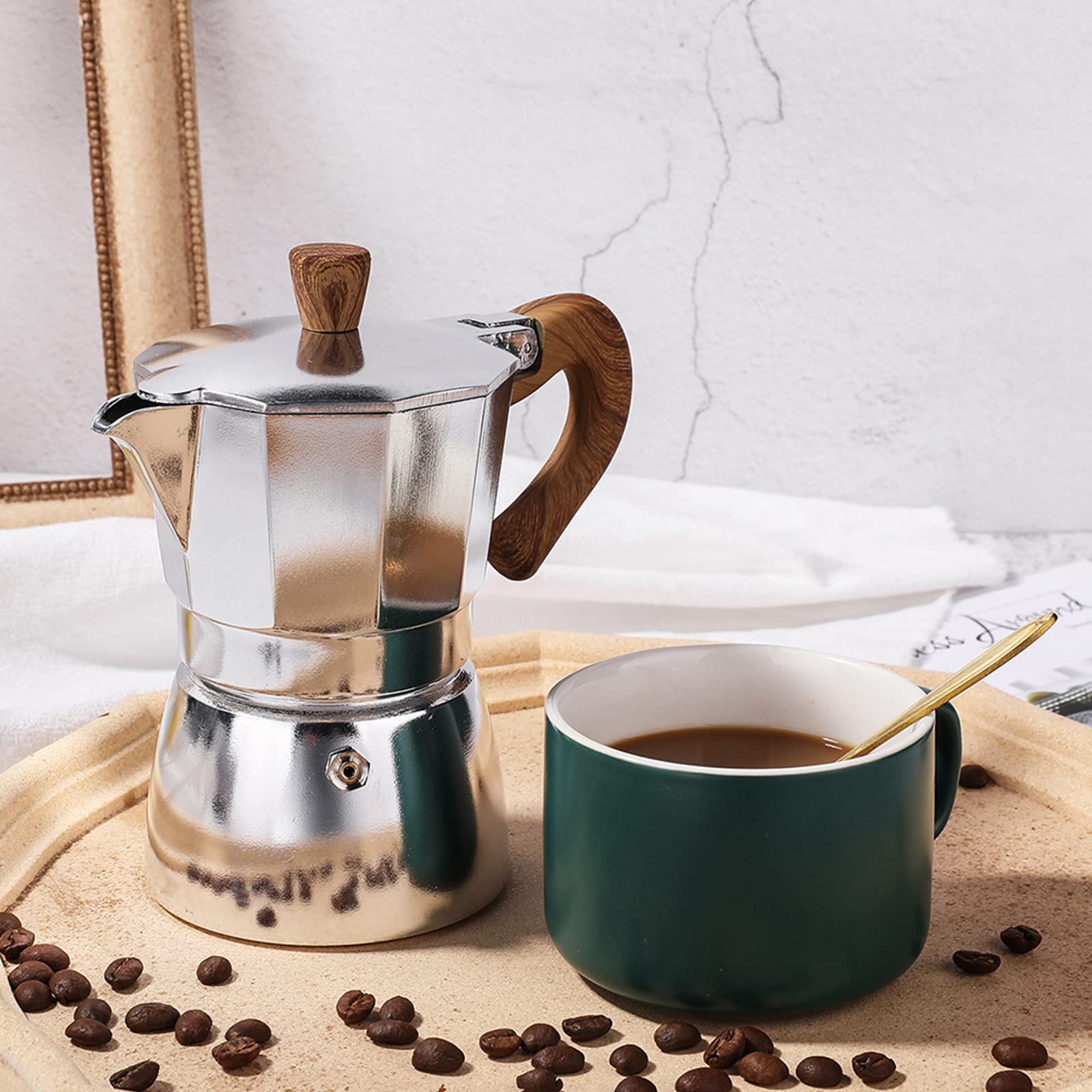 Stovetop Espresso Maker - 6 Cup Italian Moka Pot for Gas & Electric Stoves, 10oz Coffee Percolator for Cappuccino, Latte & Cuban Coffee - Perfect for Home Brewing, Camping & Outdoor Adventures