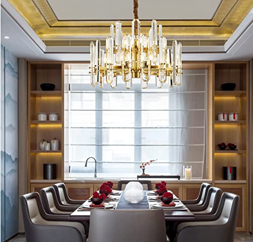 Siljoy Modern Gold Round Chandelier - 8+4 Lights Crystal Flush Mount LED Dimmable Ceiling Light Fixture (25.6 Inch Diameter) for Dining Room, Living Room, Bedroom & Foyer | Elegant Home Lighting Decor