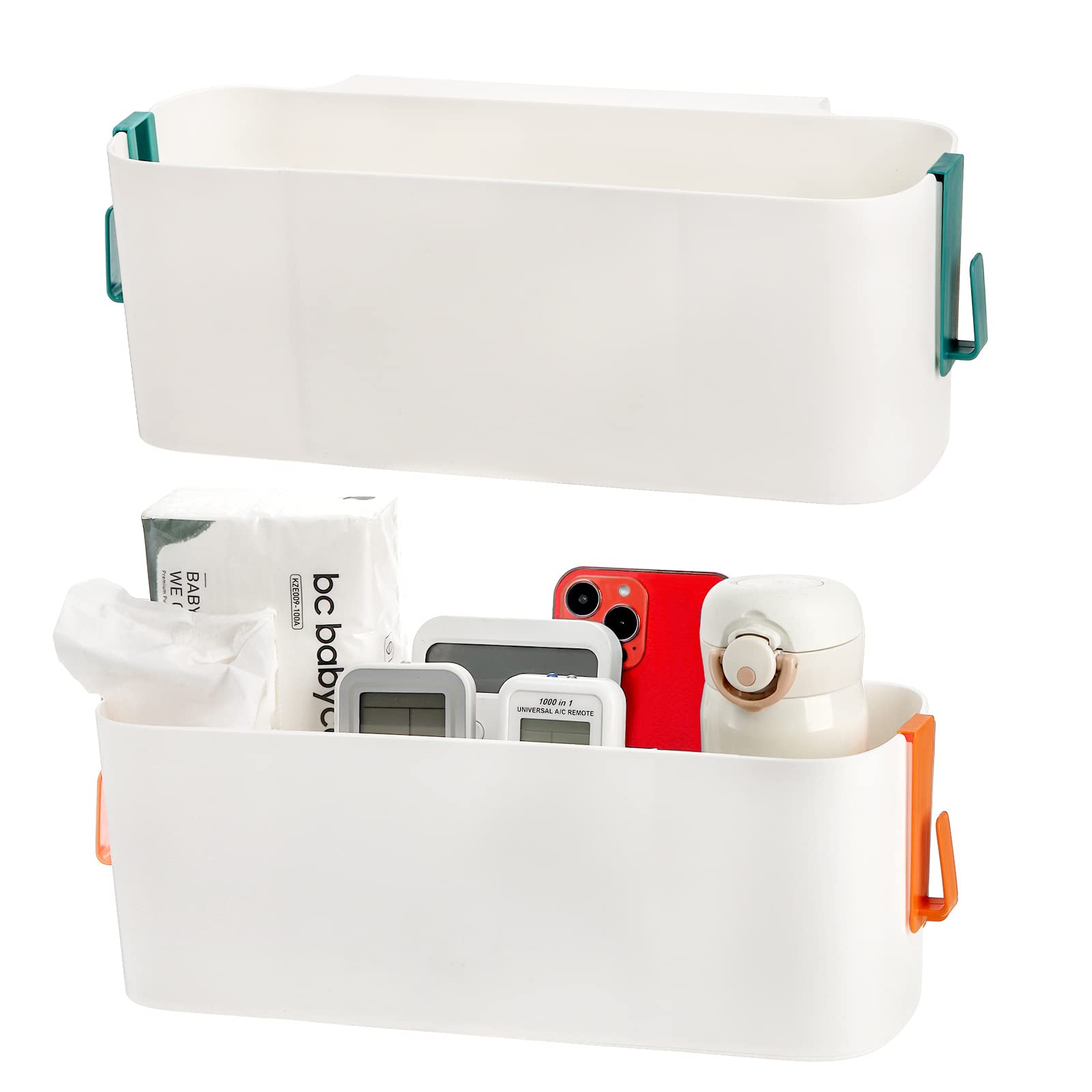 Yopay 2 Pack Bedside Caddy Organizer - Plastic Bunk Bed Shelf with Hooks | Multi-Pocket Storage for Kids, Dorms, RV & College | Perfect for Bed Rails, Bathroom & Small Space Organization