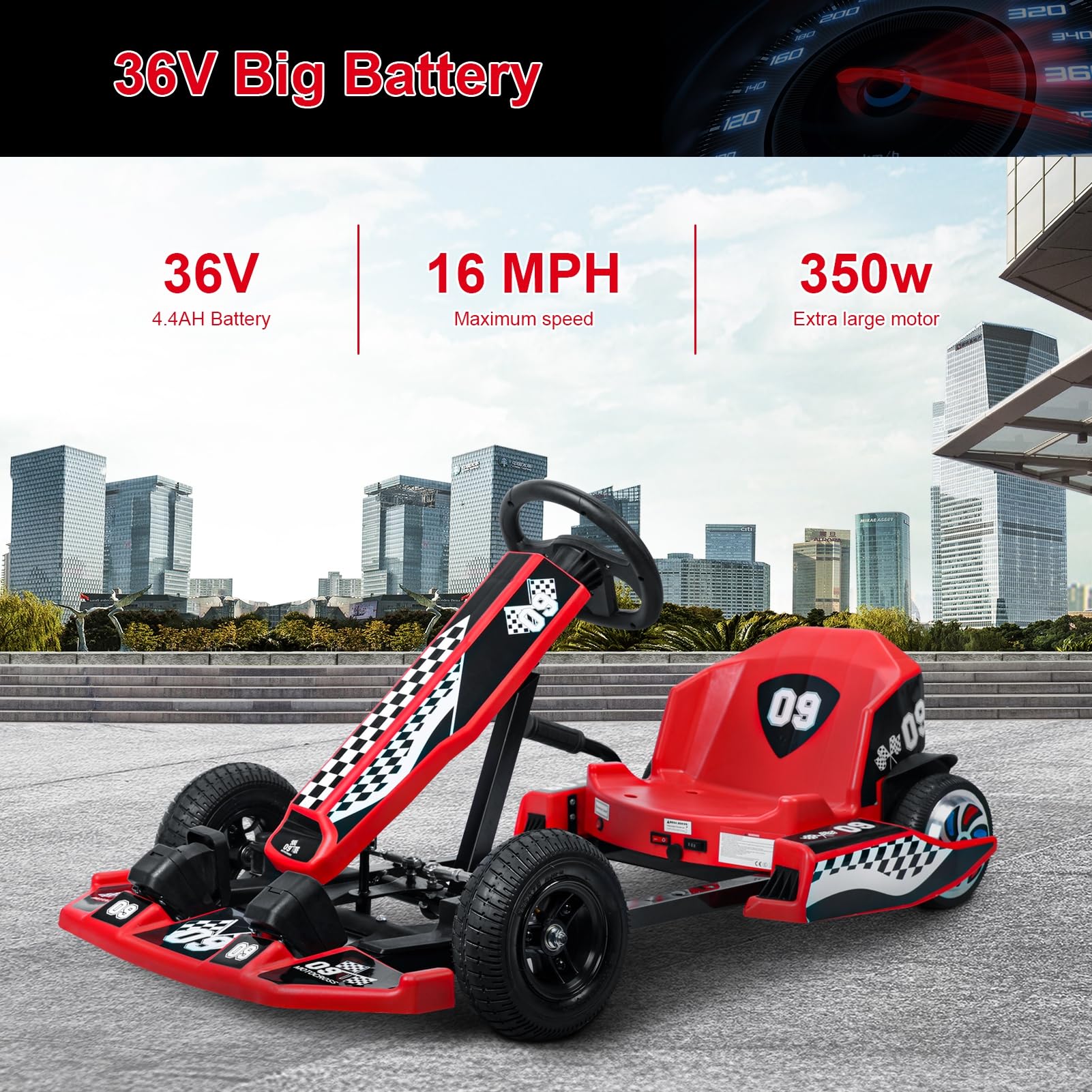 36V Kids Electric Go Kart - Portable Drift Kart for Ages 6-12 with Speed Switch | 187 lbs Weight Capacity | Birthday & Christmas Gift | Perfect for Backyard Racing, Driveway Fun, and Outdoor Play (Red)