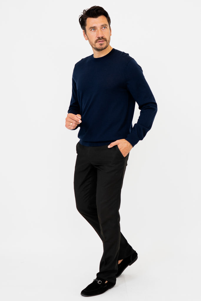Premium Fraser Sweater for Men - Soft 100% Merino Wool, Navy Blue Crewneck Pullover - Perfect for Casual Wear, Office & Outdoor Activities