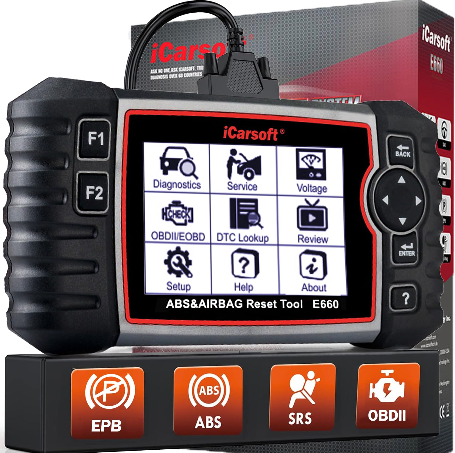 iCarsoft E660 ABS Diagnostic Tool - OBD2 Scanner for ABS, SRS, SAS, EPB & Engine | Car Code Reader with SAS/EPB Reset & Battery Test | Auto Diagnostic Scanner to Read & Clear Fault Codes | Free Upgrade | Perfect for DIY Mechanics & Professional Auto Repair Shops