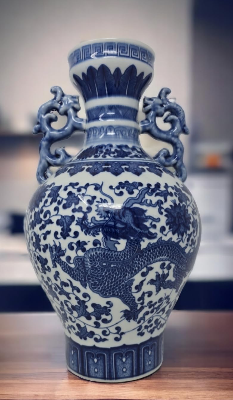 Handcrafted Blue and White Dragon Porcelain Vase from Jingdezhen China - Traditional Chinese Ceramic Art for Home Decor, Wedding Gift & Luxury Interior Design
