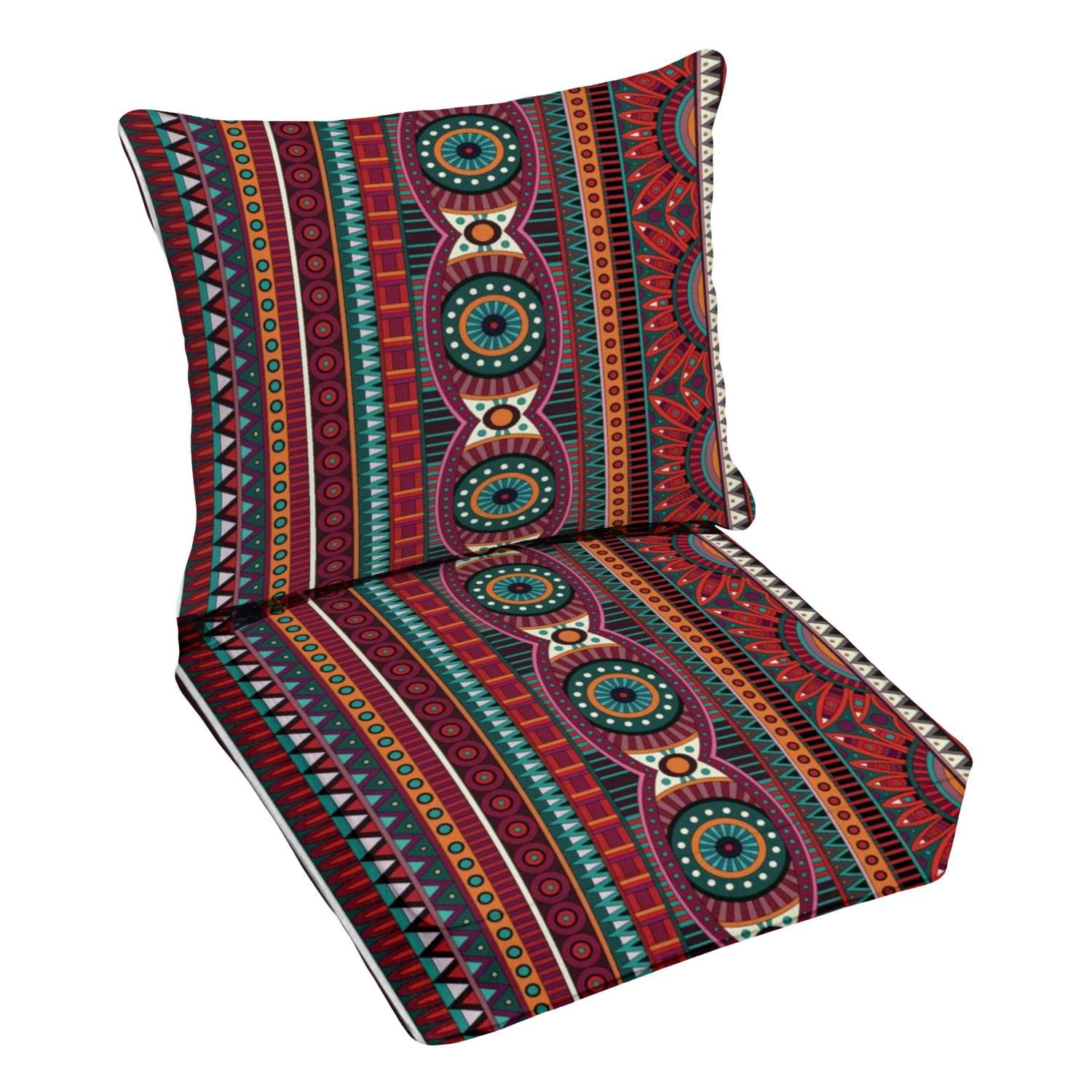 Premium Outdoor Deep Seating Cushion Set - Tribal Ethnic Pattern, Seamless Stock - Replacement Cushions for Patio Lounge Chairs - Perfect for Backyard, Poolside & Garden Relaxation