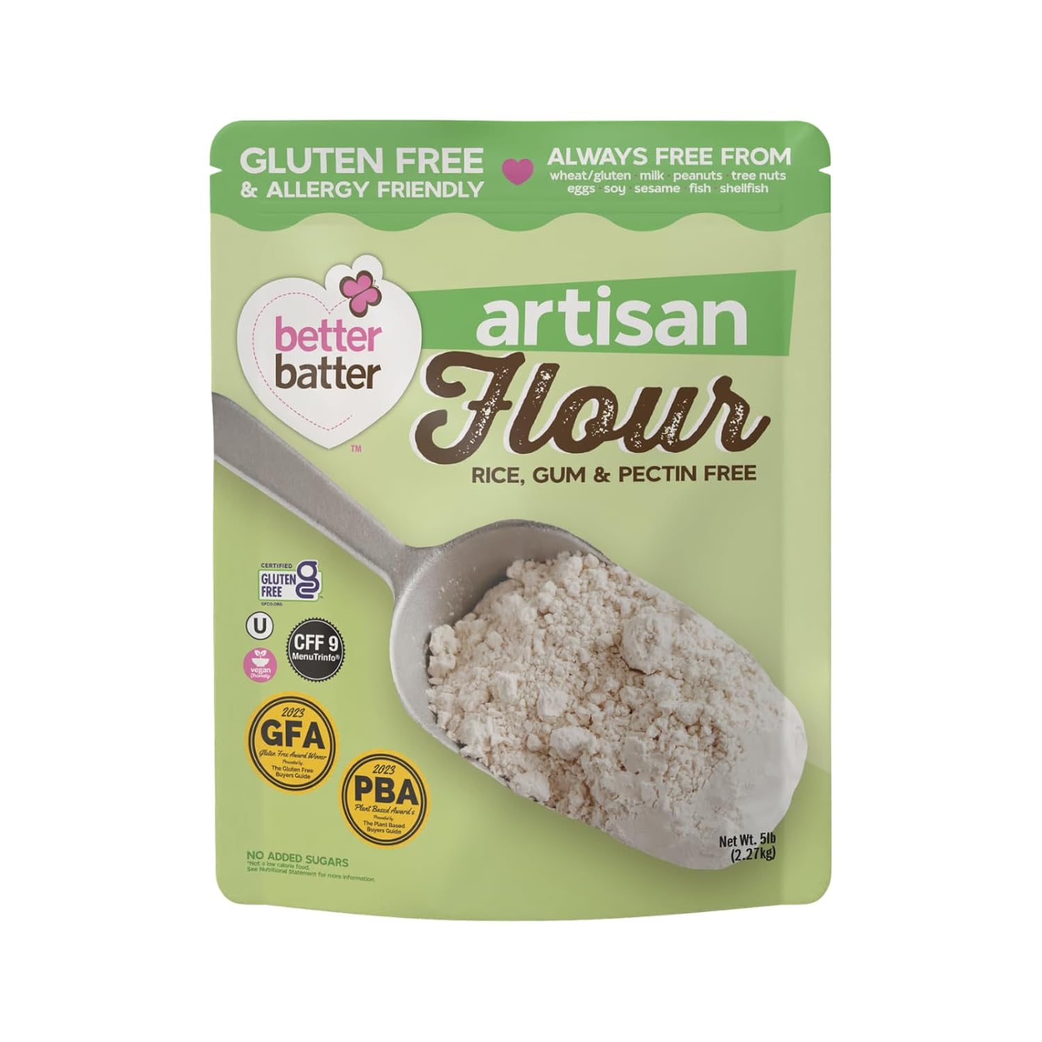 Better Batter Artisan Gluten Free Flour Blend - Award Winning, Vegan, Allergen Free, Kosher, Organic & Non-GMO | Perfect Cup-for-Cup All Purpose Baking Substitute (5lbs) for Cakes, Cookies, Bread & Pastries | Ideal for Gluten-Free, Vegan & Allergy-Friendly Diets