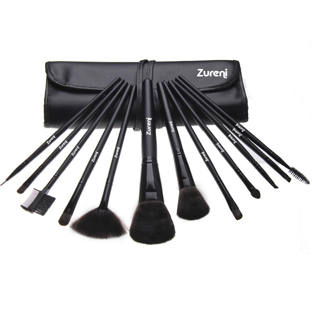 Zureni 12-Piece Professional Makeup Brush Set for Face & Eye - Soft Synthetic Hair Cosmetic Brushes with Black Travel Pouch | Perfect for Makeup Artists, Beginners & On-The-Go Beauty Routines