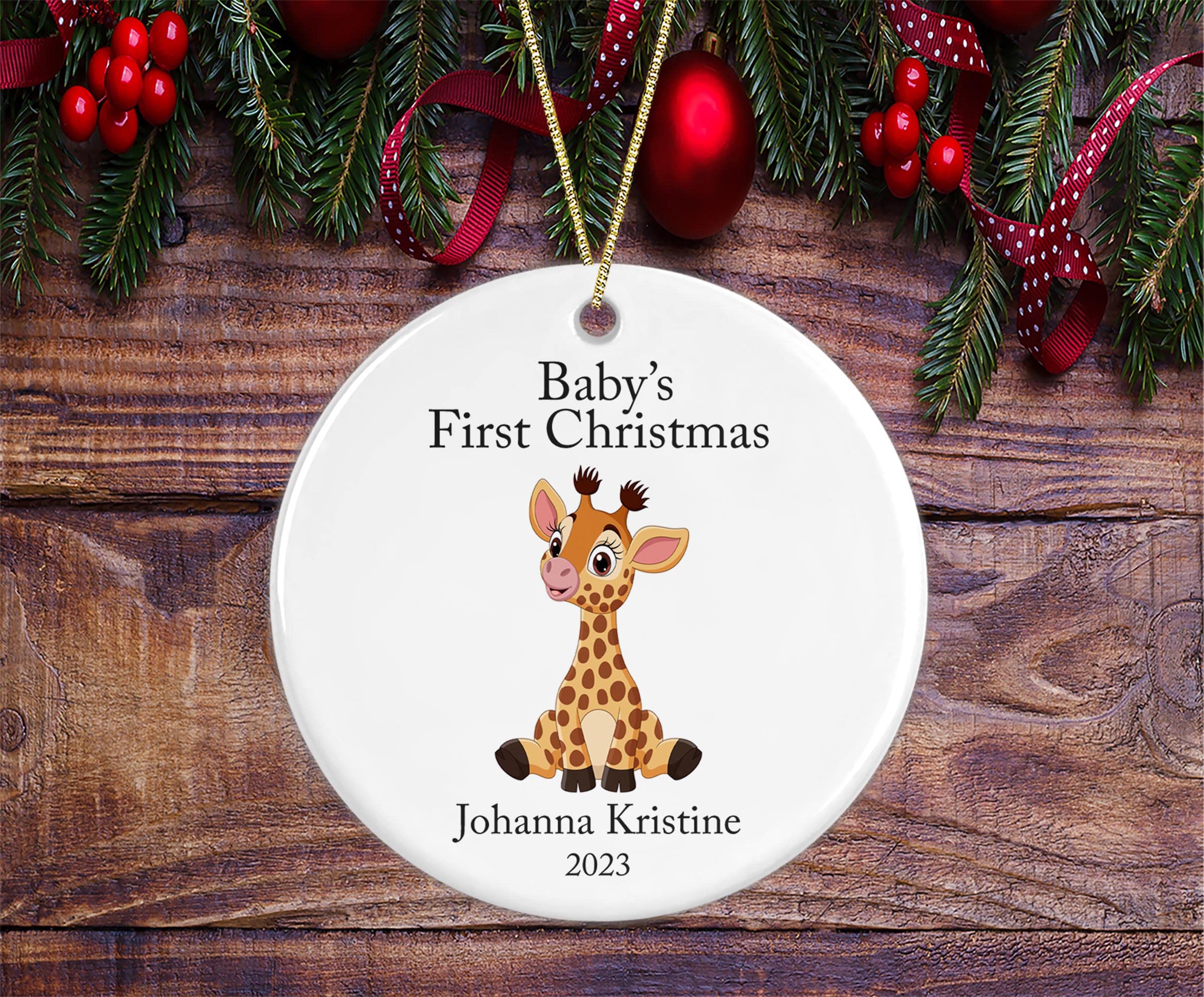 Personalized Baby's First Christmas Ornament - Unisex Keepsake Gift for Newborn's 1st Christmas (Giraffe Design) - Perfect for Holiday Tree Decor & Baby Shower Gifts