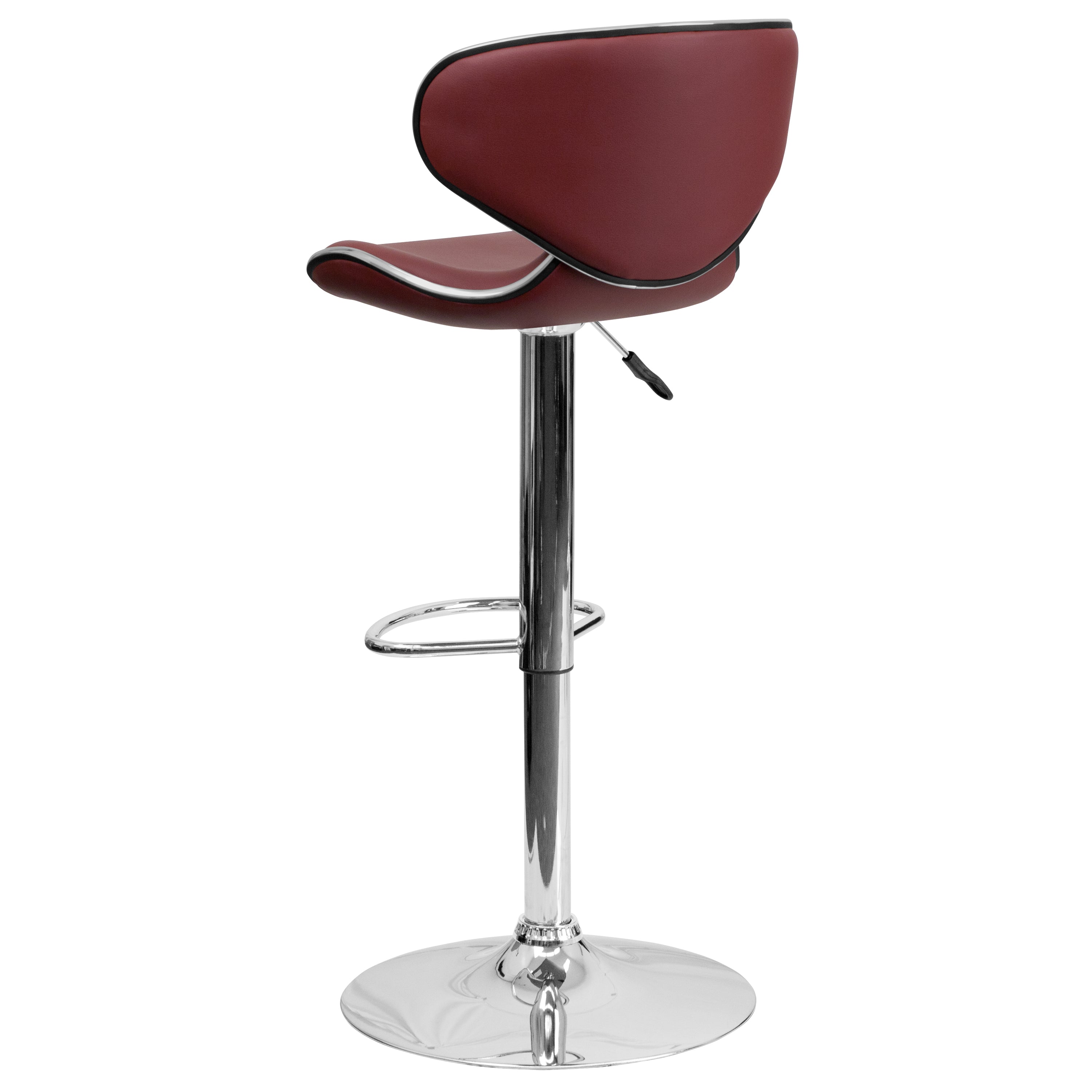 Devin Contemporary Adjustable Height Barstool - Black Vinyl Upholstery, Chrome Base - Modern Kitchen Island & Home Bar Stool for Dining & Entertaining