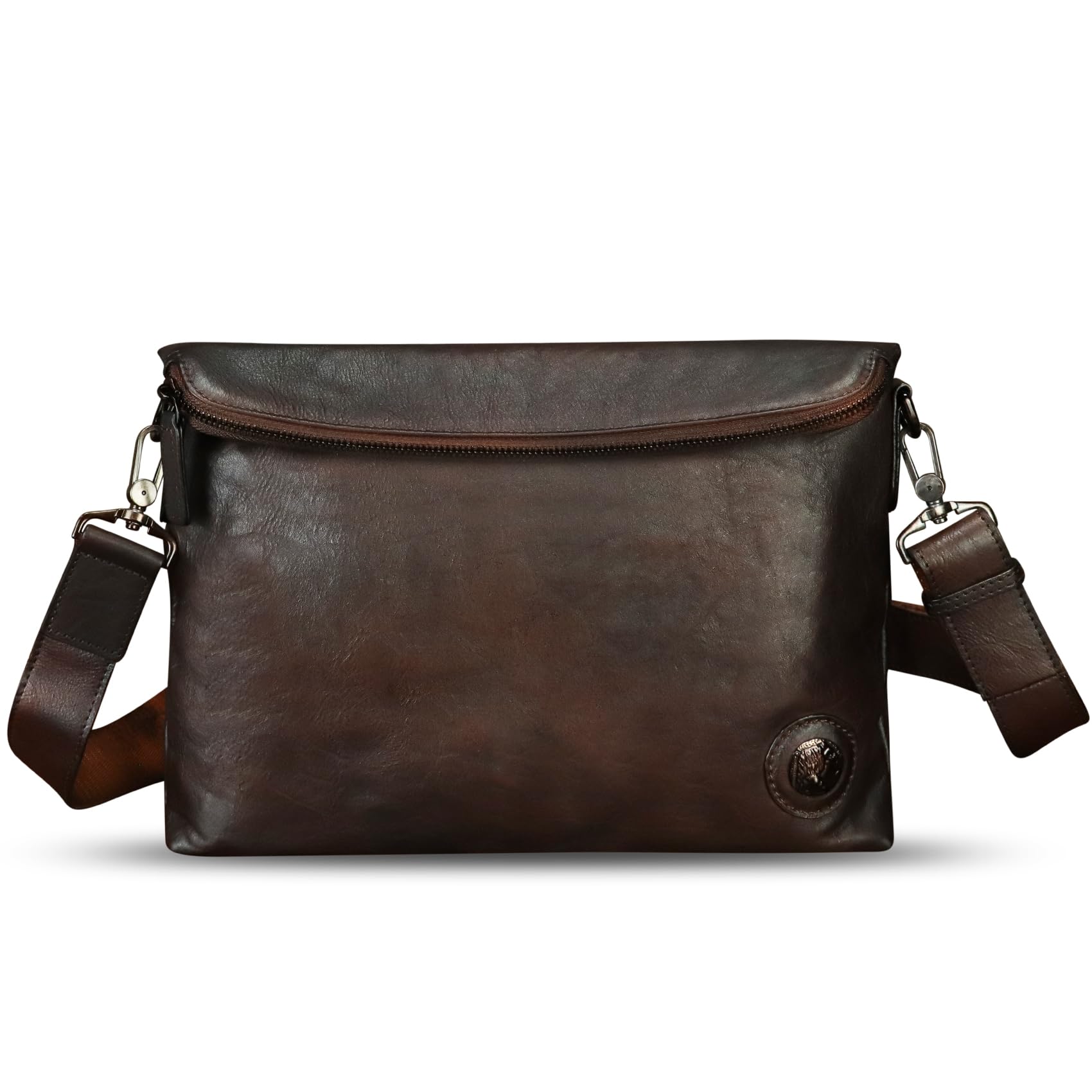 IVTG Genuine Leather Messenger Bag for Men & Women - Crossbody Shoulder Bag with Adjustable Strap | Perfect for Work, Travel & Everyday Use