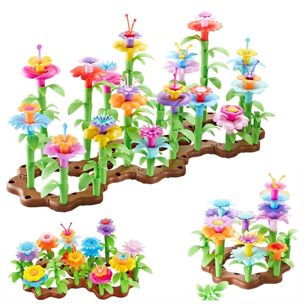 **AKANYA Flower Garden Building Blocks - Educational Floral Pretend Play Set for Kids Ages 3-7, DIY Stacking Toys for Creative Play - Perfect for Indoor & Outdoor Garden-Themed Activities**