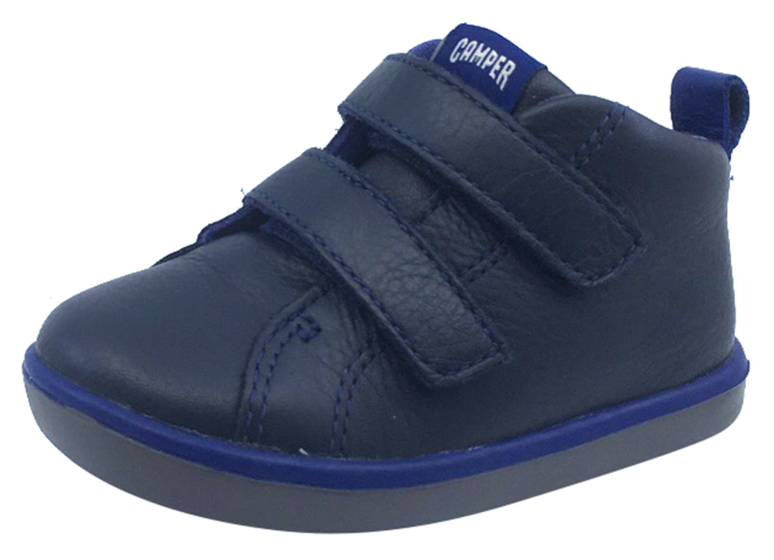 Boys and Girls Leather Hook & Loop Camper Booties - Comfortable Blue Casual Shoes for Toddlers, Outdoor Play & Everyday Wear