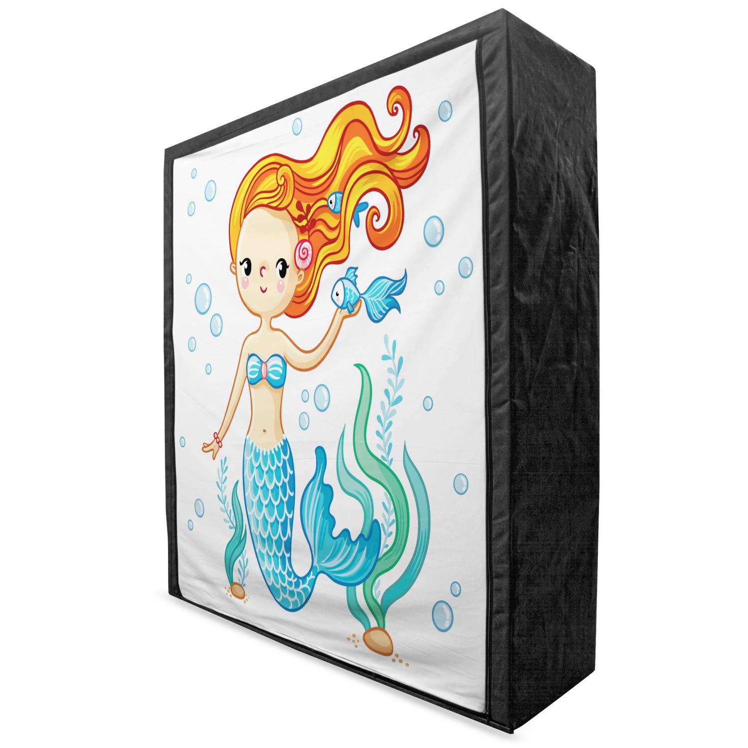 Lunarable Cartoon Portable Fabric Wardrobe - Swimming Mermaid Ocean Underwater Life Design, 59