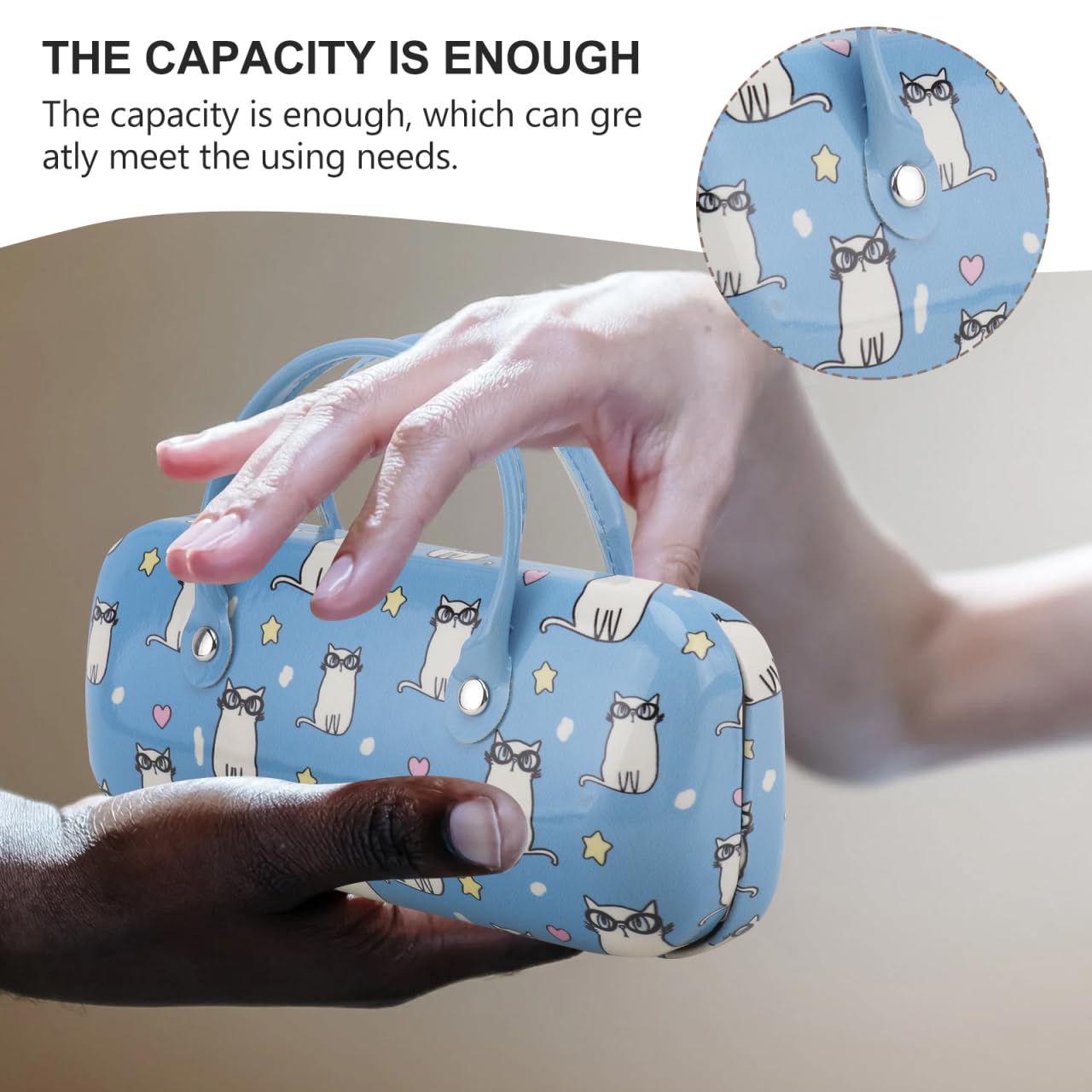 Holibanna Cartoon Hard Eyeglass Case for Kids & Women - Portable Leather Glasses Box with Handle, Cute Makeup Storage & Eyewear Pouch (Light Blue) - Perfect for School, Travel, and Daily Use