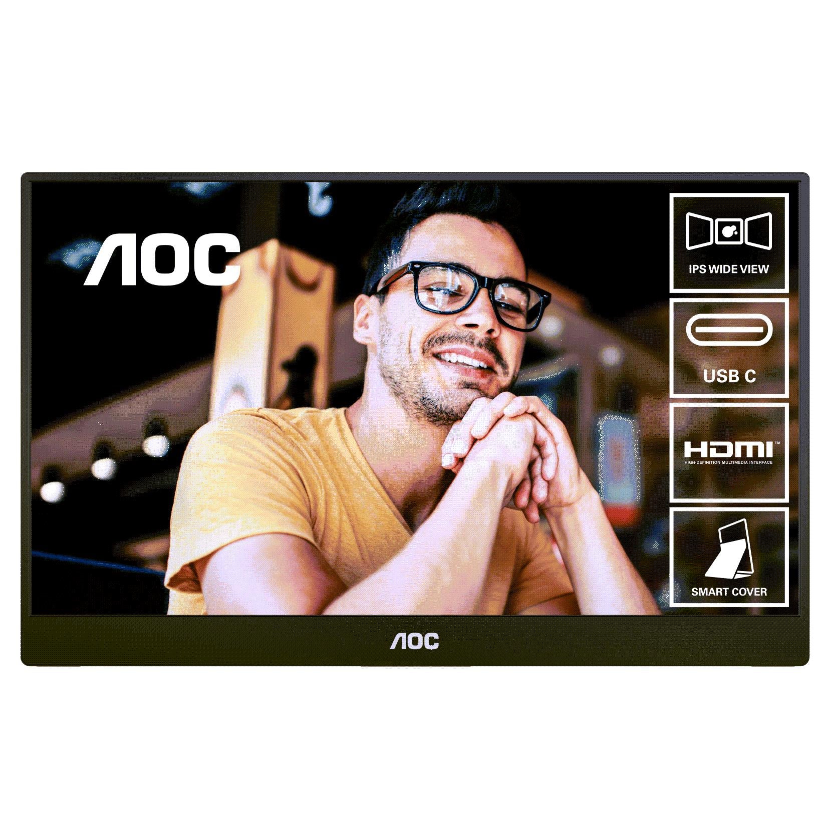 AOC 16T10 15.6 Inch FHD IPS Portable Monitor with USB-C & HDMI - Slim Second Screen for Laptop, Gaming, and Office Work