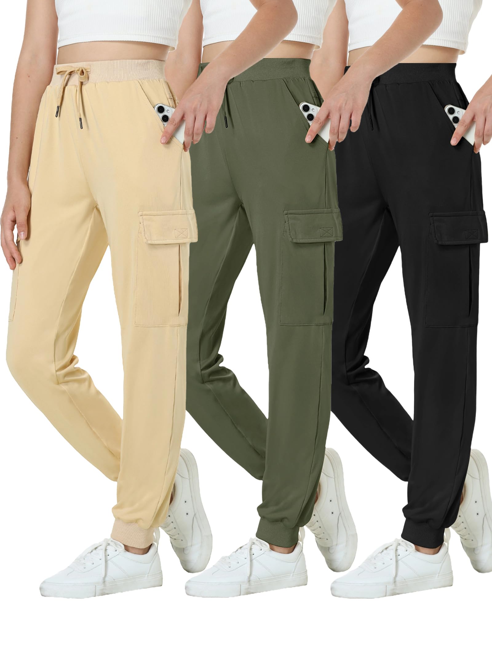 EXARUS Girls Cargo Jogger Pants - Slim Fit High Waisted with Zip Pockets, Quick Dry Lightweight Fabric, Adjustable Drawstring for Ages 8-14 Years | Perfect for School, Sports, and Outdoor Activities