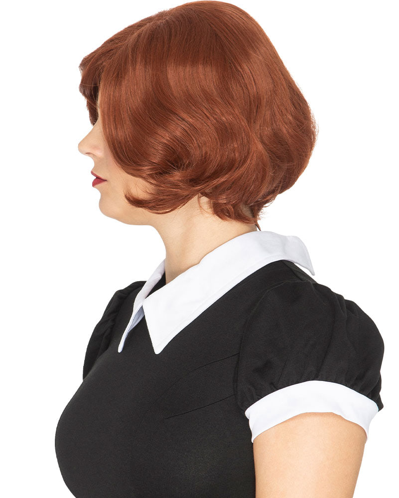 50s Chess Queen Deluxe Auburn Red Bob Wig - Vintage Retro Hairstyle for Cosplay, Halloween, and Themed Parties - Perfect for Costumes and Role-Playing