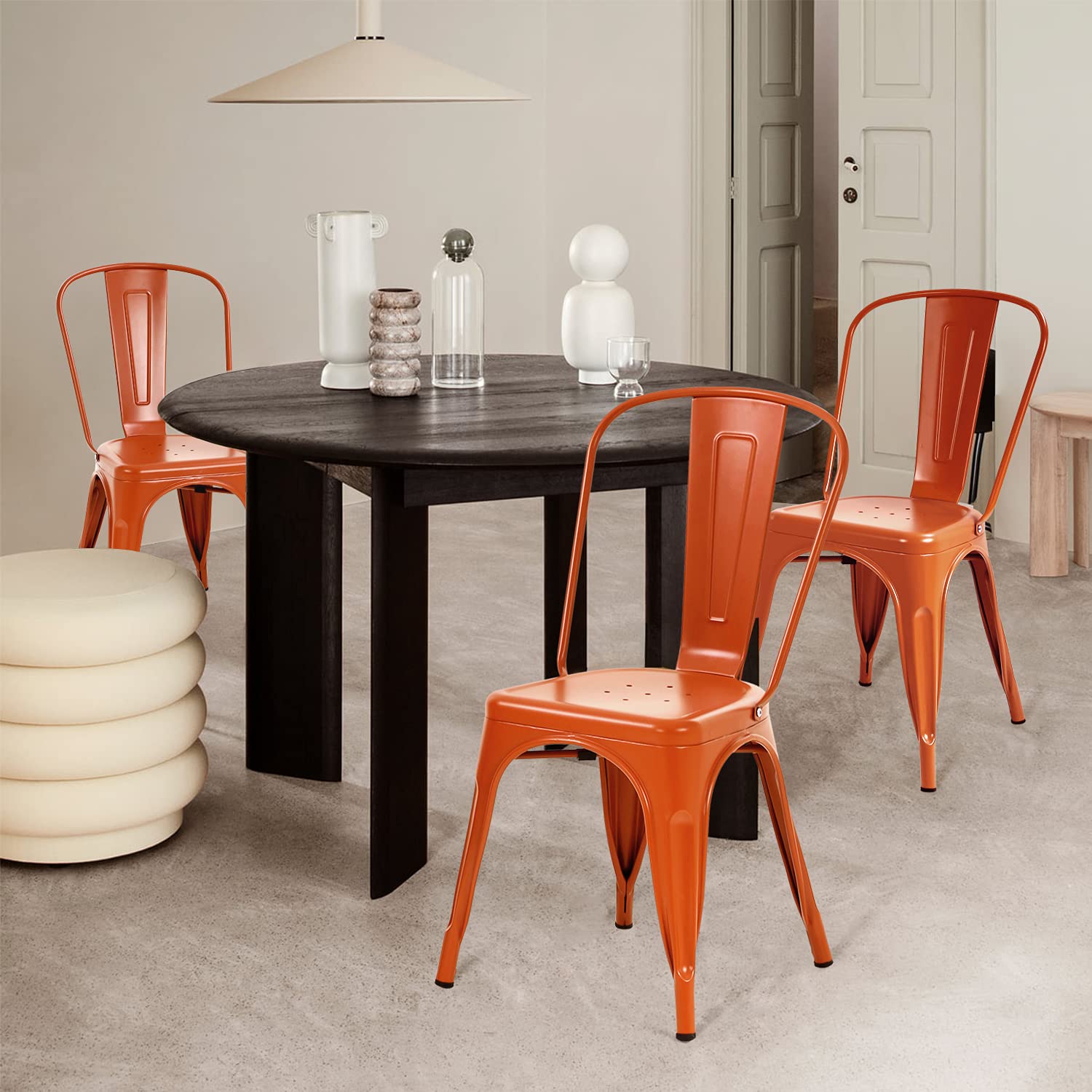 4-Pack Metal Dining Chairs - Indoor/Outdoor Stackable Kitchen & Patio Chairs with Back Support, 330 LBS Capacity (Orange) - Perfect for Restaurants, Cafes, and Home Dining Areas