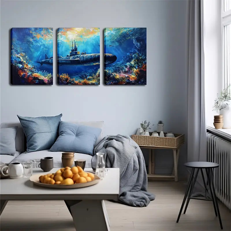 3-Piece Deep Sea Submarine Wall Art Set - Framed Canvas 40x60cm | High Quality Print | 100% Australian Made | Ready to Hang | Perfect for Living Room, Bedroom & Office Decor