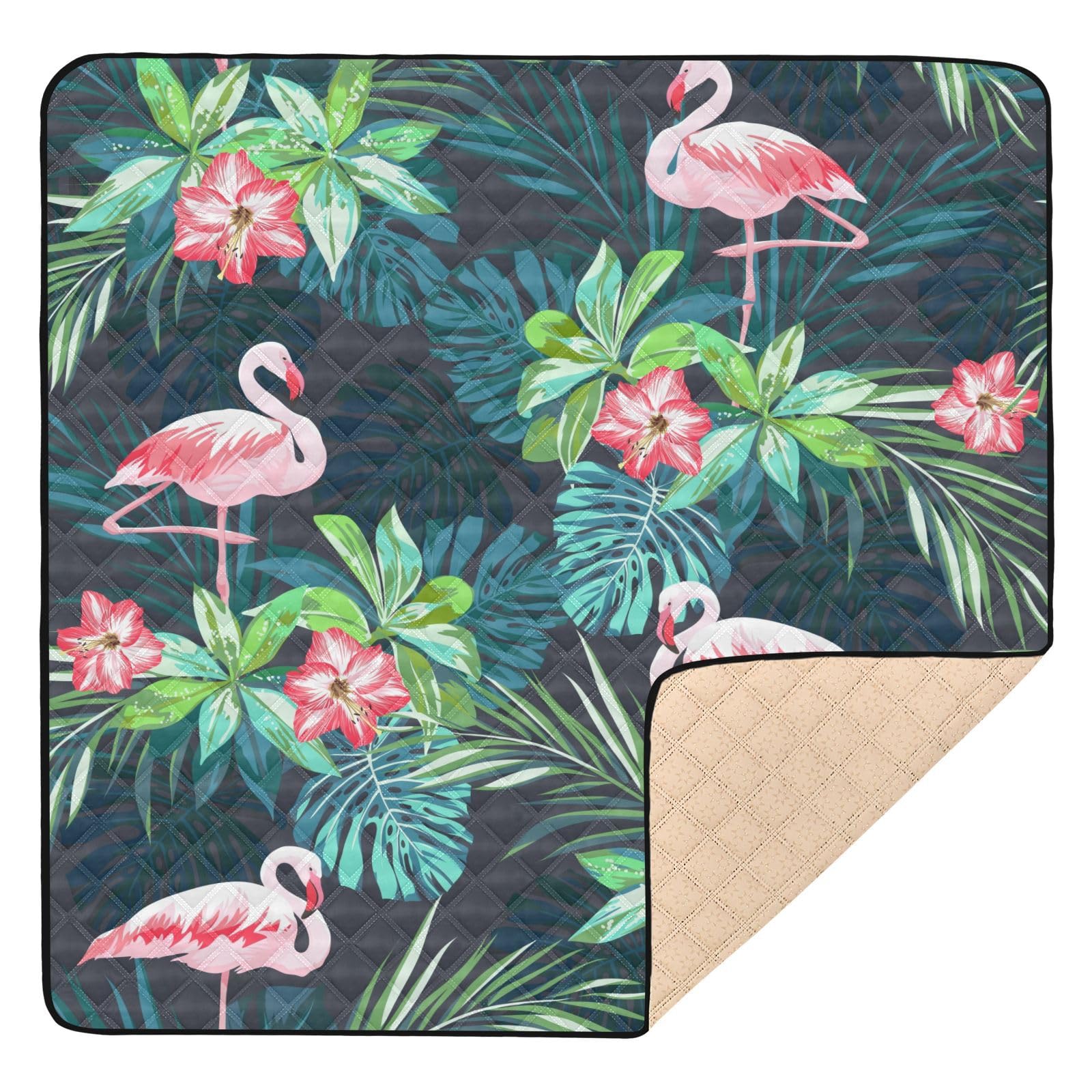 Tropical Flamingo Foldable Baby Playmat - 50''x50'' for Toddlers & Infants - Perfect for Floor Play & Activities