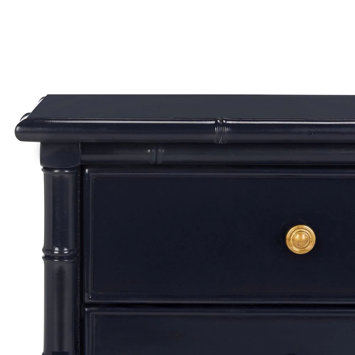 Coastal Two Drawer Bamboo Nightstand in Navy - Stylish Bedside Table for Beach House, Bedroom & Guest Room Decor