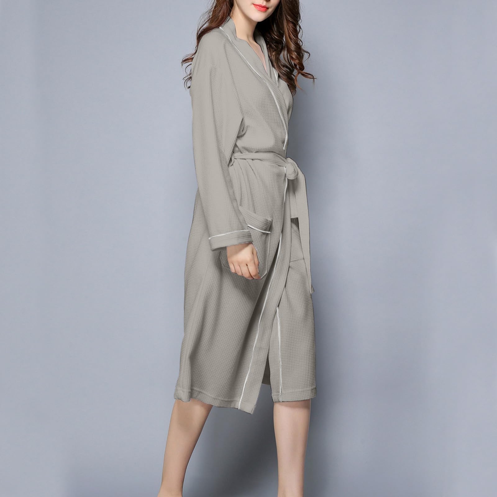 Women's Soft Knit Waffle Bathrobe - Knee Length Terry Cloth Robe with Long Sleeves | Cozy After Shower, Spa & Lounge Wear for Relaxation at Home