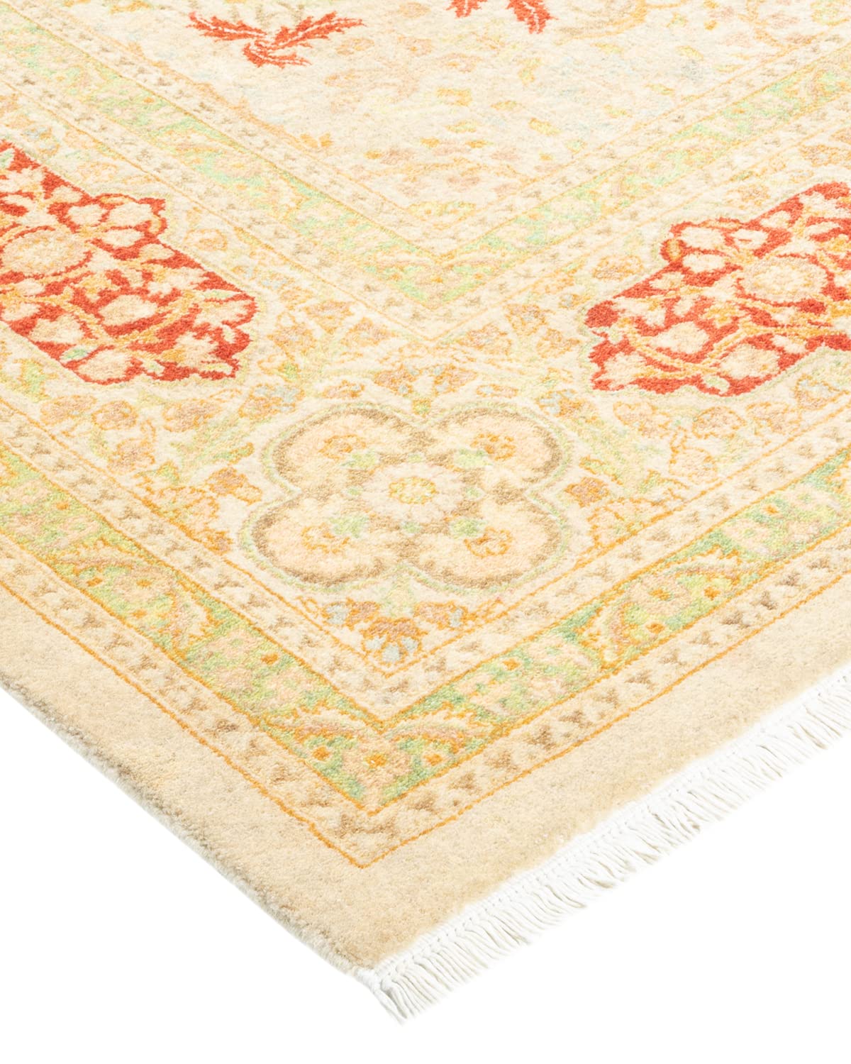 Handmade Wool Oriental Mogul Ivory 4x6 Area Rug - Traditional Hand-Knotted One-of-a-Kind Design for Living Room, Bedroom & Dining Room Decor