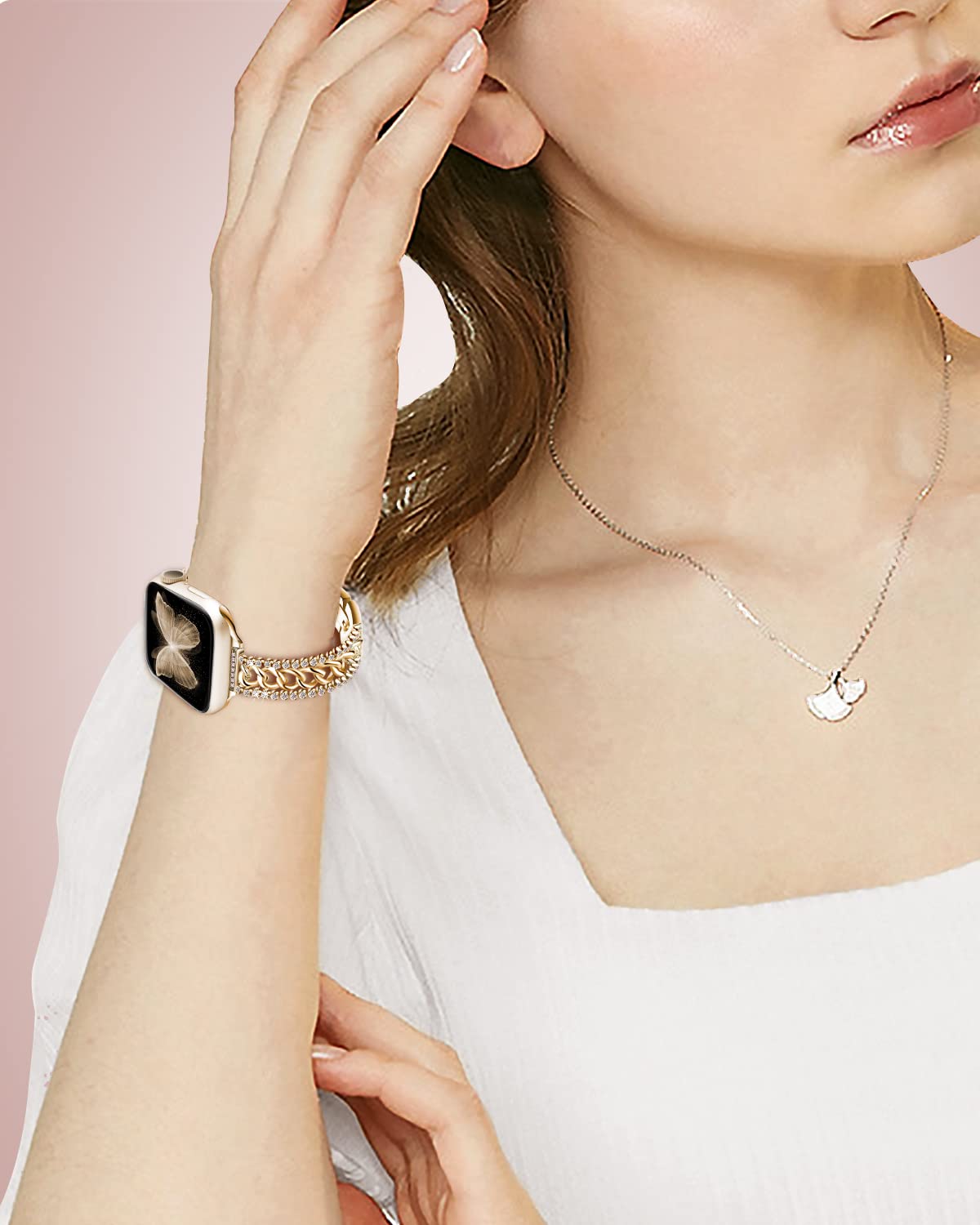 Sparkling Diamond Rhinestone Apple Watch Band 41mm 40mm 38mm - Stainless Steel Metal Bracelet Compatible with iWatch Series 9/8/7/6/5/4/3/2/1/SE - Elegant Dressy Women's Jewelry Watch Strap for Parties, Weddings & Special Occasions
