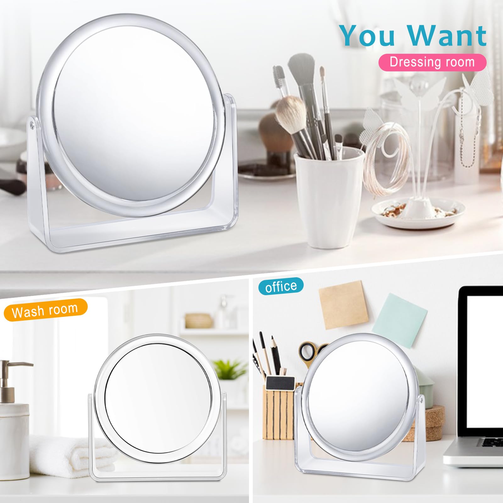 10X/1X Magnifying Vanity Mirror - Double Sided Makeup Mirror with 360° Swivel Stand, Portable Desk & Countertop Mirror for Bathroom, Shaving, Travel & Cosmetics - Perfect Gift for Women & Beauty Enthusiasts