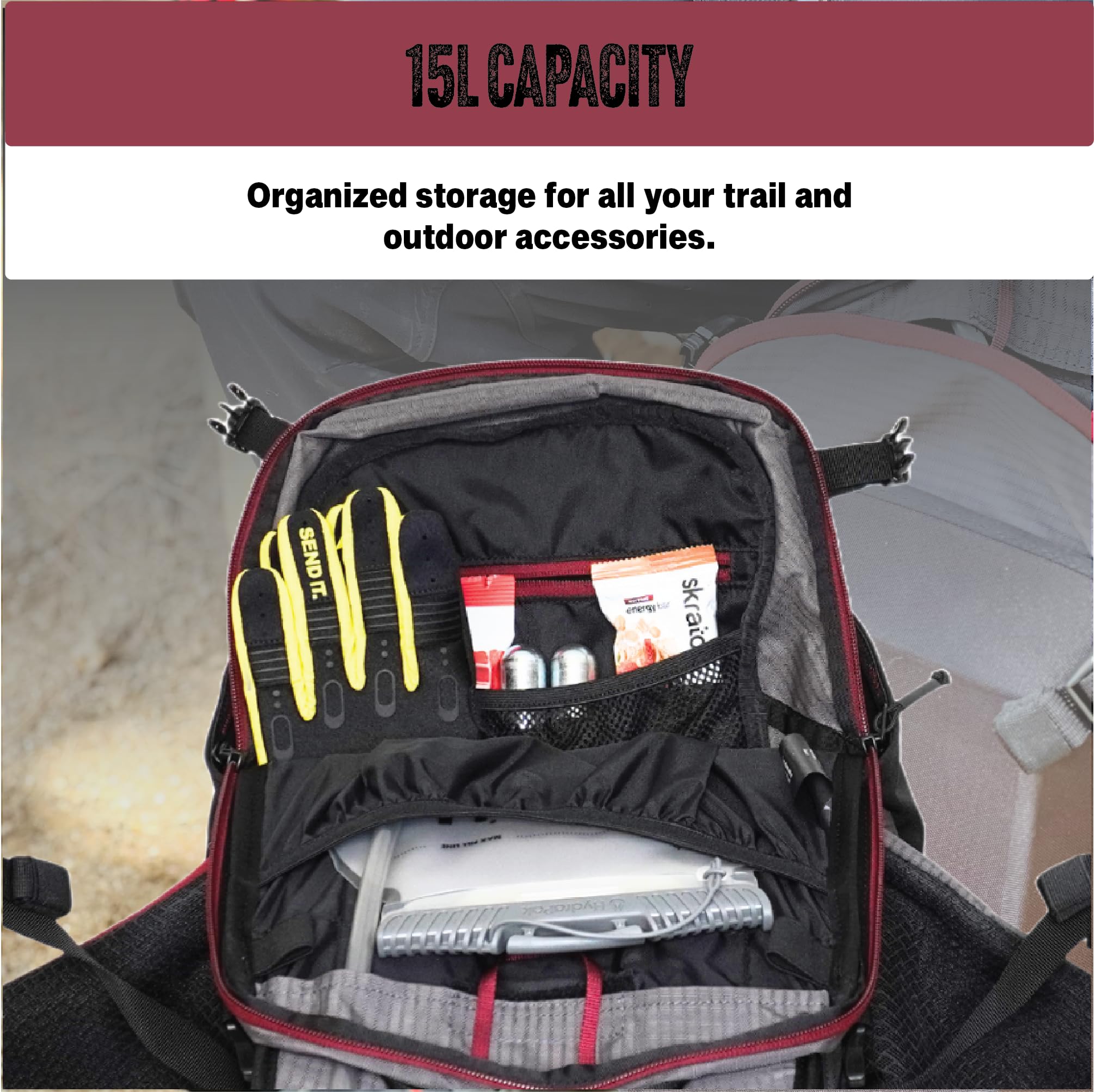 Send It Defender 15 Hydration Backpack - 15L MTB & Motorcycle Hydration Pack with Spine Protector for Men & Women - Adjustable Mountain Bike Protective Gear - Perfect for Trail Riding, Enduro & Adventure Cycling