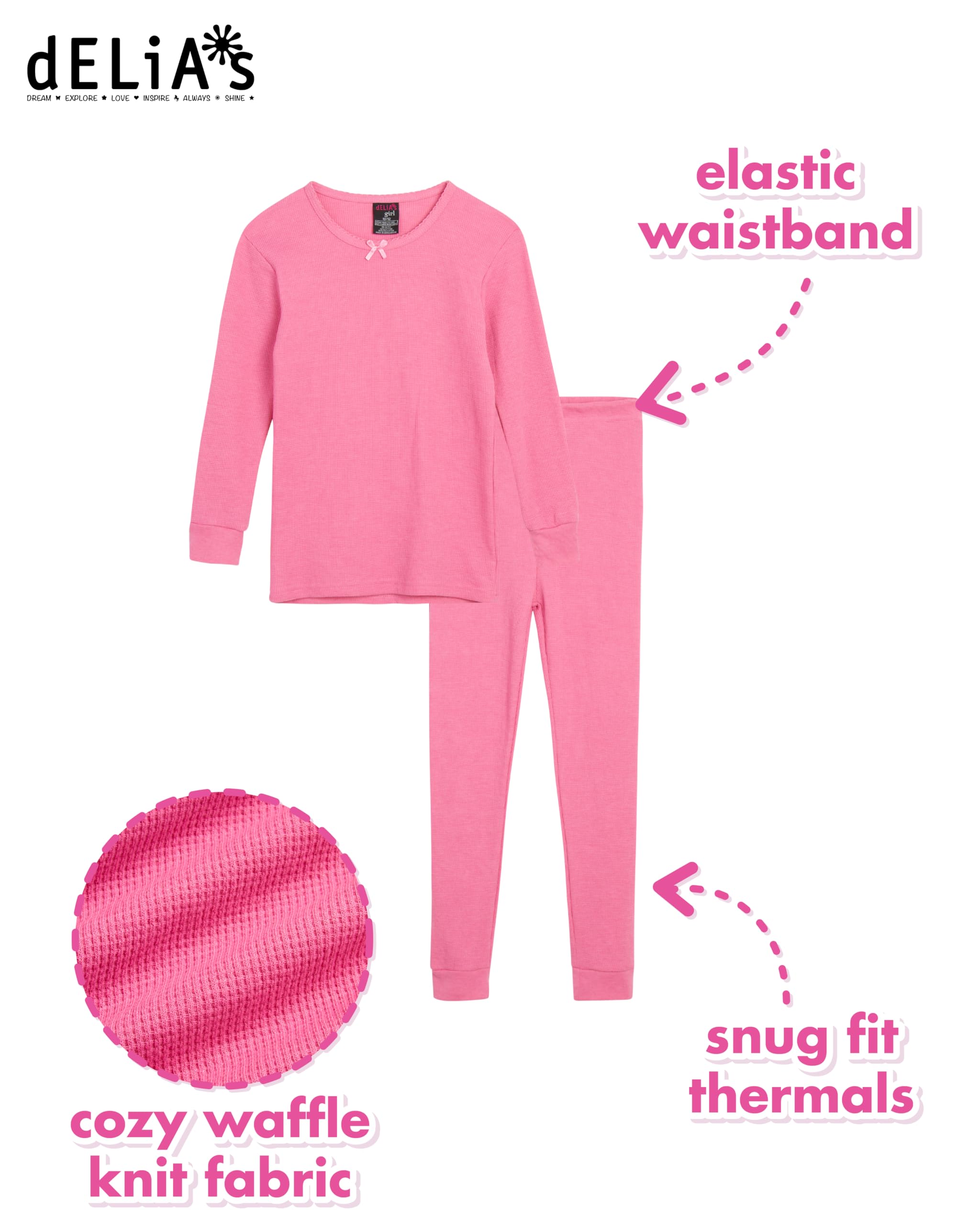Baby Girls' Thermal Underwear Set - 6 Piece Waffle Knit Top & Long Johns (12M-4T) | Warm Winter Base Layer for Toddlers | Perfect for Cold Weather, Snow Play & Outdoor Activities