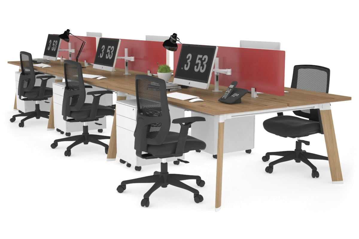 6-Person Workstation with Wood Imprint Frame - 1200L x 700W Office Desk for Collaborative Workspaces & Team Meetings