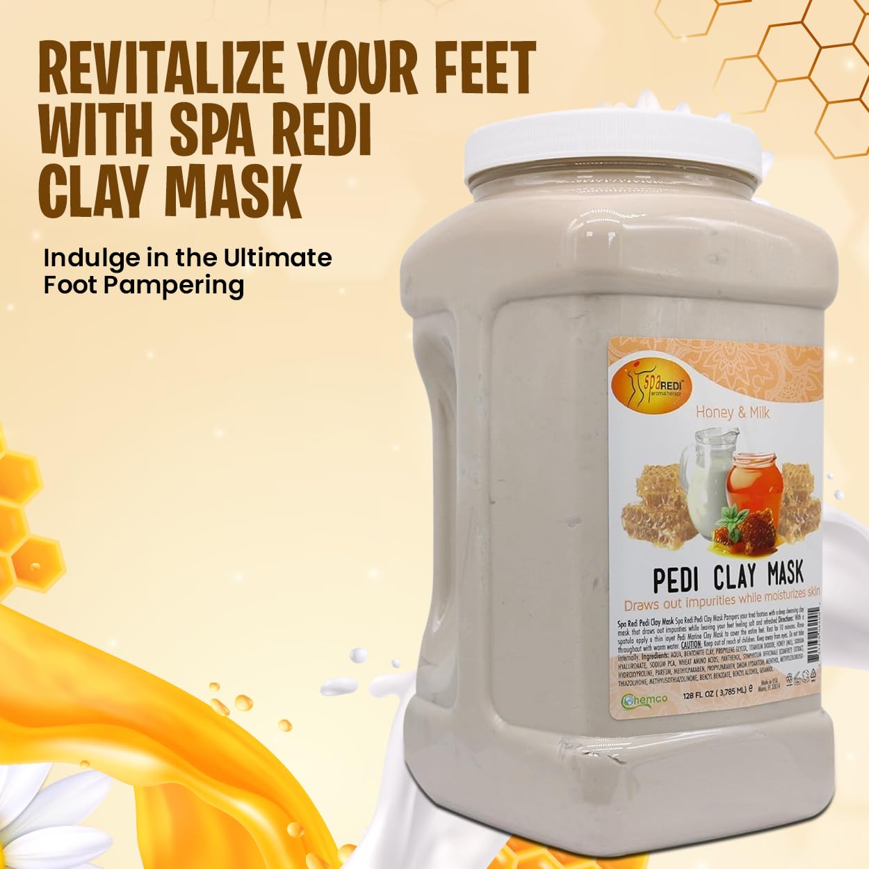 SPA REDI - Milk & Honey Clay Mask (128 Oz) - Deep Cleansing, Pore Purifying, Detoxifying & Hydrating Body Treatment - Perfect for Spa Days, At-Home Self Care & Post-Workout Skin Recovery