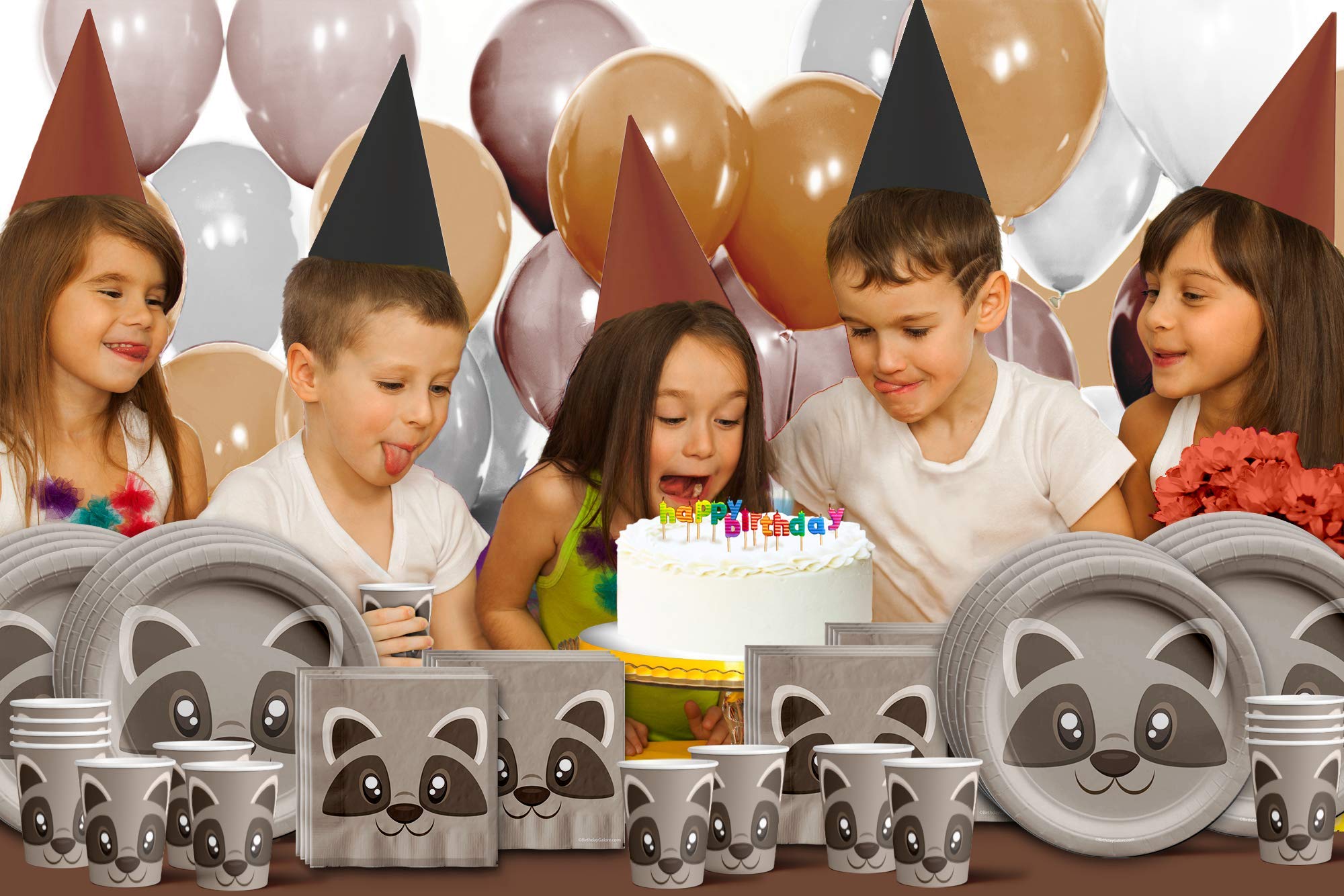 Raccoon Themed Birthday Party Supplies Set - 16-Piece Tableware Kit with Plates, Napkins & Cups for Kids, Baby Showers & Animal Lovers Parties