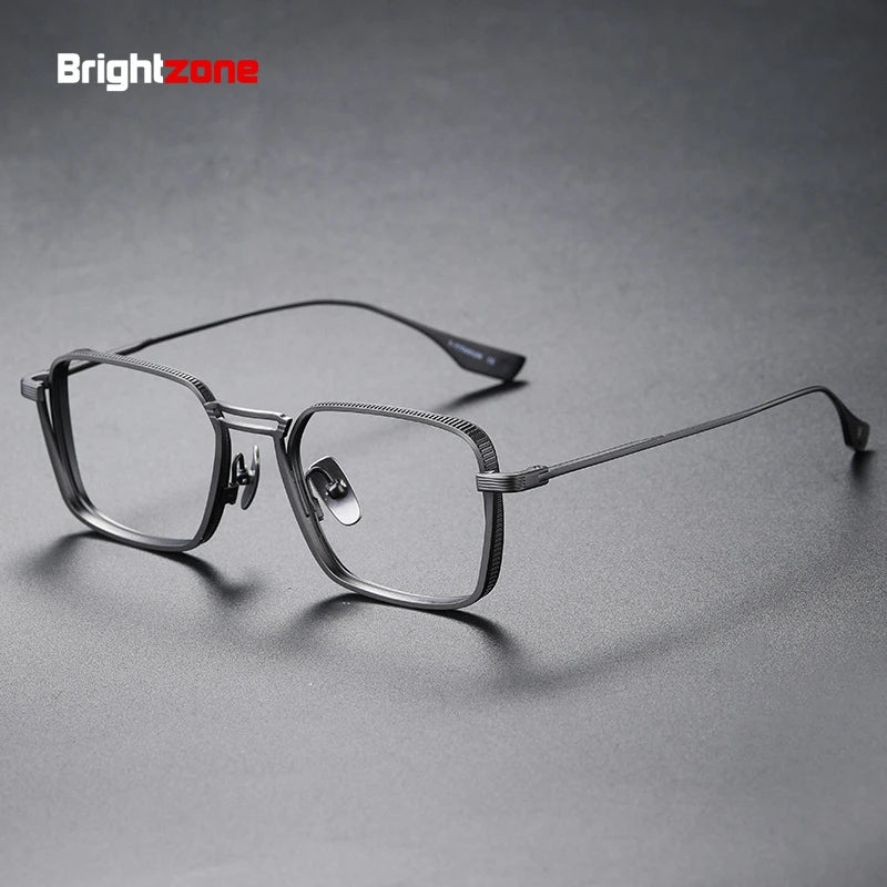 Brightzone Unisex Full Rim Square Double Bridge Titanium Eyeglasses 79405 - Lightweight Durable Frame for Work, Reading & Fashion (Black/Silver)