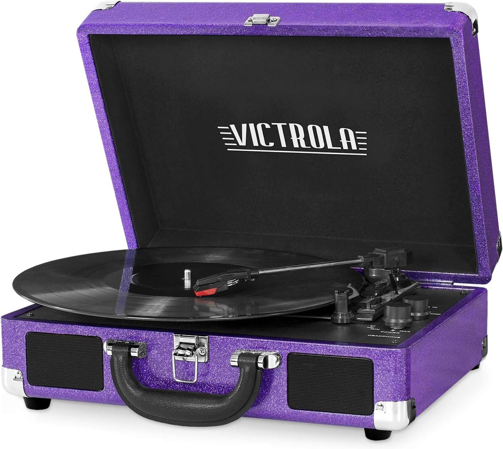 Victrola Vintage 3-Speed Bluetooth Portable Suitcase Record Player with Built-in Speakers | Upgraded Turntable Audio Sound | Includes Extra Stylus | Purple Glitter (VSC-550BT-GPR) | Perfect for Home, Office & Travel Music Listening