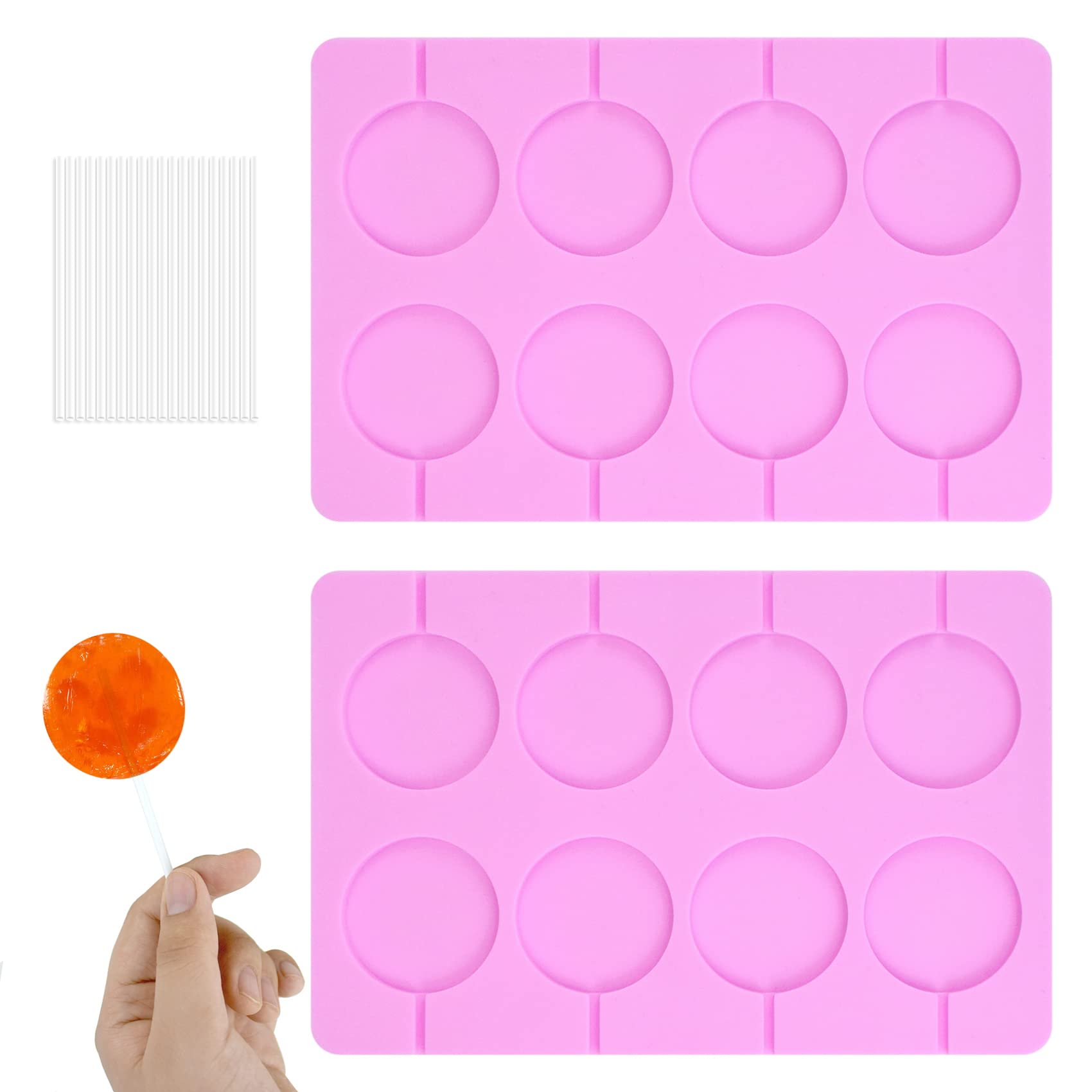 Non-Stick Silicone Lollipop Molds - 2 Round Candy Molds with 40 Lollipop Sticks for DIY Homemade Candies, Party Favors & Baking Decorations