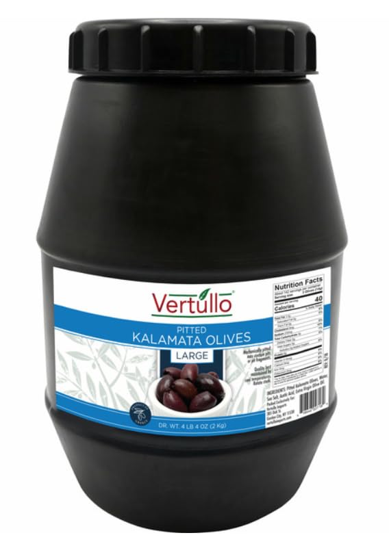 Vertullo Pitted Kalamata Olives - Large Size 68 oz Jar | Premium Greek Olives for Salads, Pasta & Charcuterie Boards | Perfect for Mediterranean Recipes & Healthy Snacking