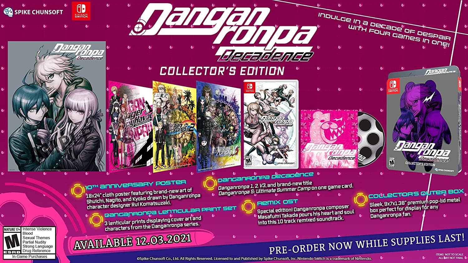 Danganronpa Decadence Collector's Edition for Nintendo Switch - Limited Edition Visual Novel Game Bundle with Exclusive Merchandise | Perfect for Anime Fans and Horror Mystery Game Lovers