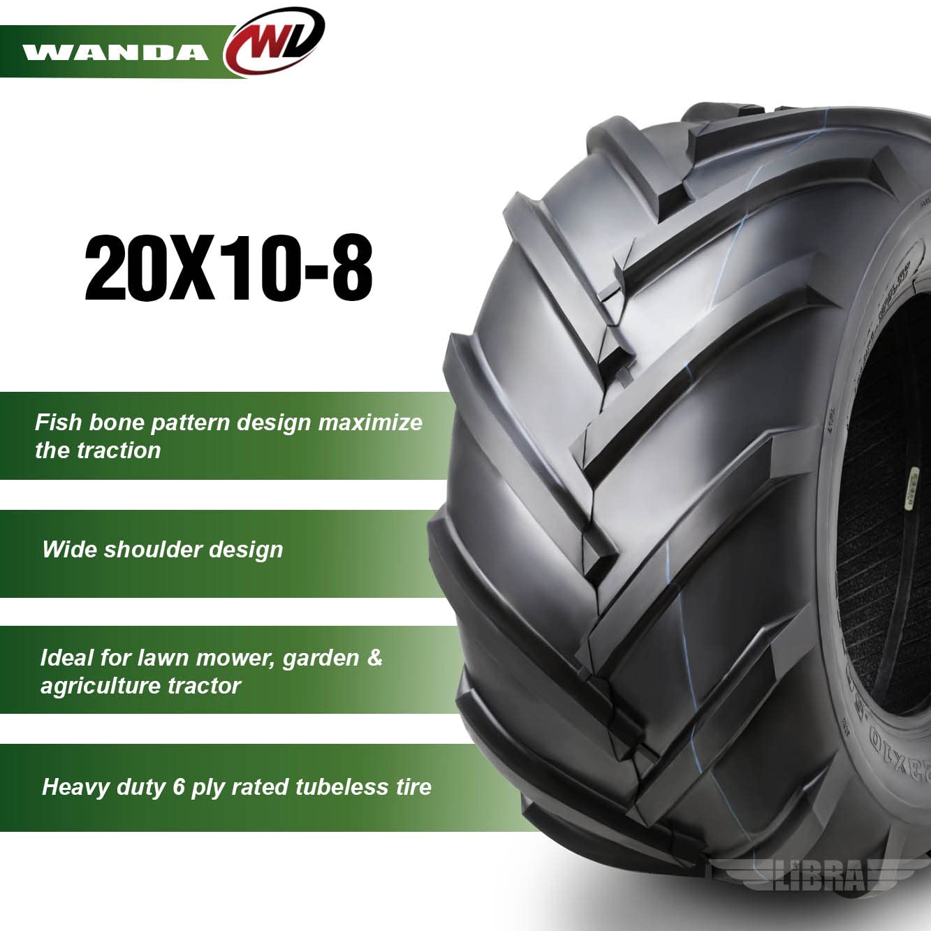 WANDA 20x10-8 Lawn Mower Tires 4 Ply - Set of 2 for Tractors & Farm Equipment - Heavy Duty All-Terrain Tractor Tires 20x10x8 (Model 13071) - Perfect for Lawn Mowing, Agriculture & Farm Use
