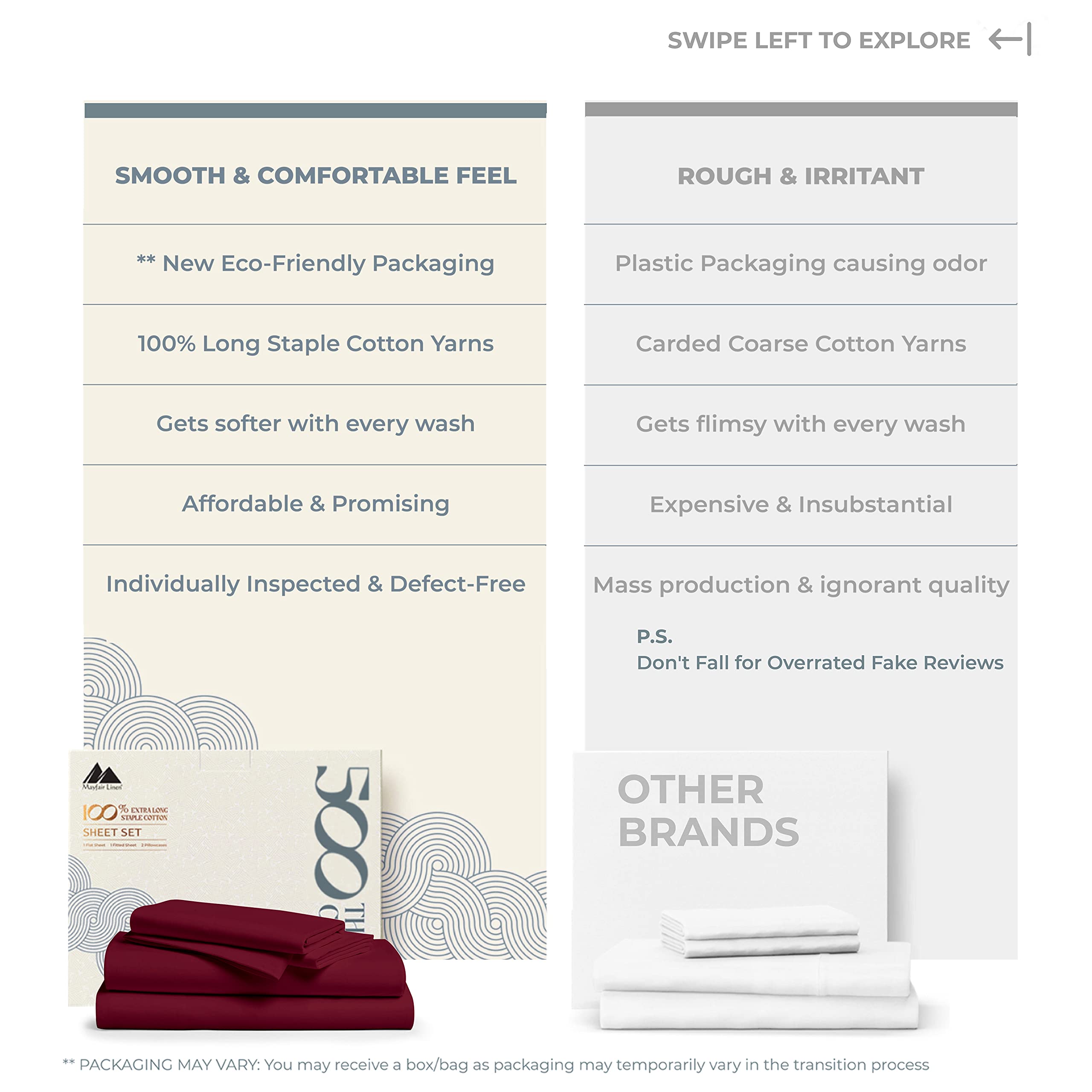 Mayfair Linen 500 Thread Count Twin XL Cotton Sheet Set - 3 Piece Cooling Sateen Bed Sheets (Burgundy) | Hotel Quality Deep Pocket Fits 18