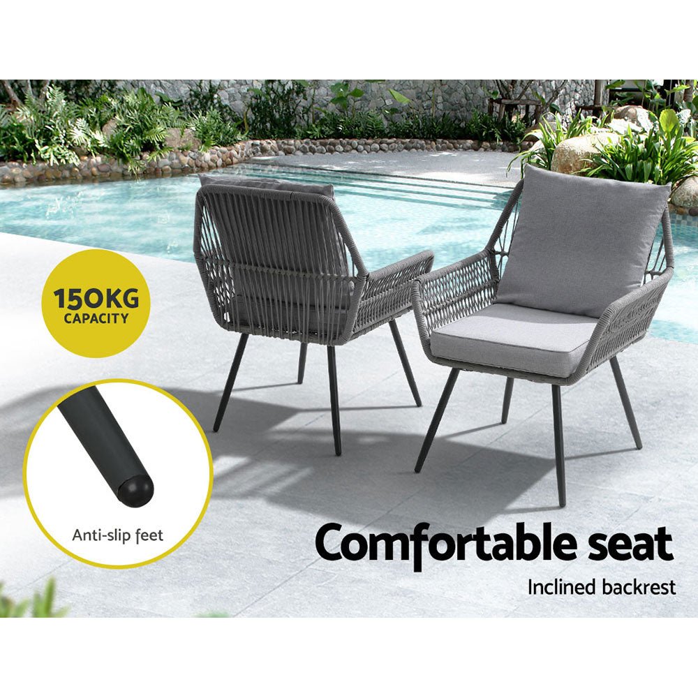 3-Piece Outdoor Bistro Set - Patio Dining Table and Chairs in Gray - Perfect for Garden, Balcony, and Backyard Relaxation