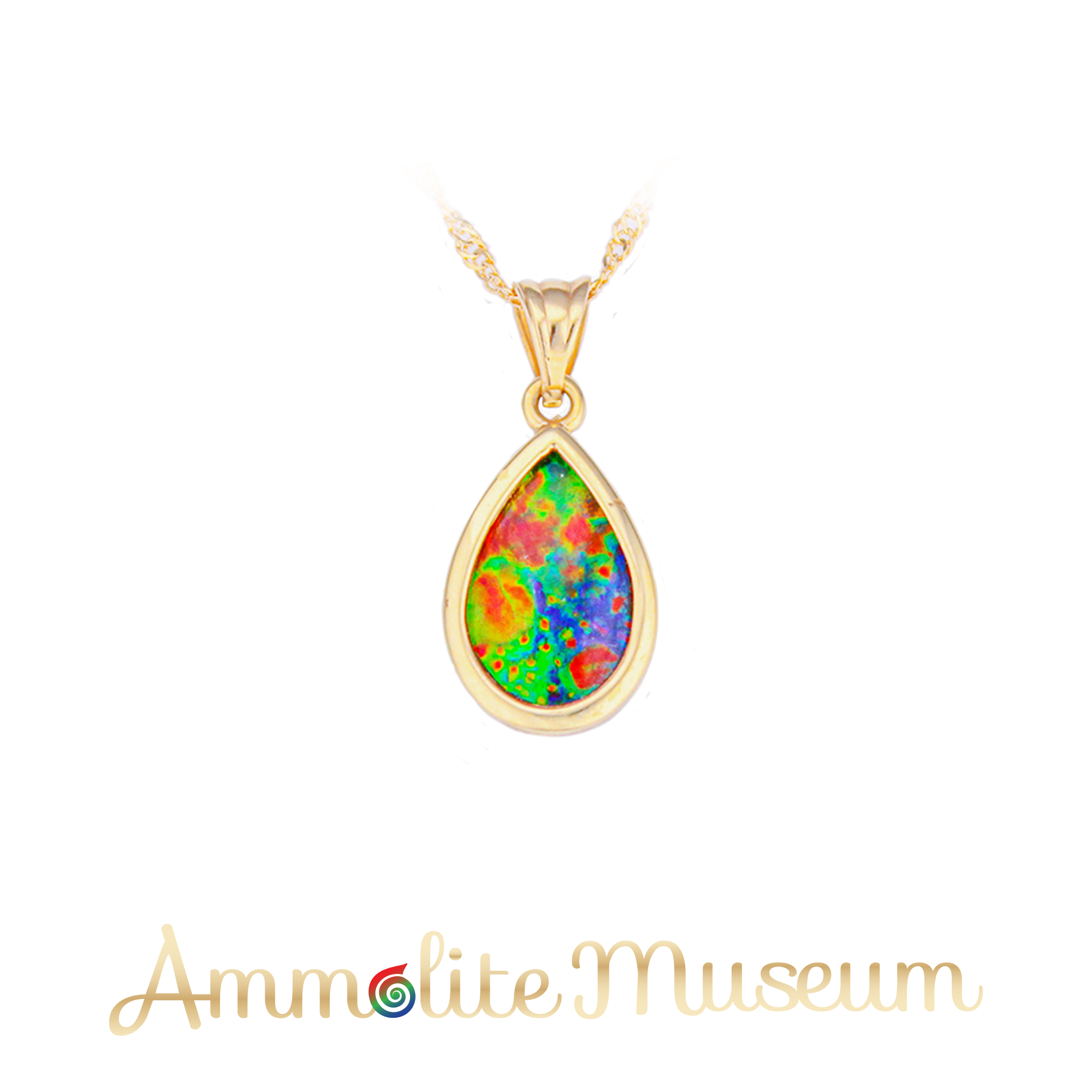 14K Gold Teardrop Ammolite Pendant Necklace - Natural Iridescent Gemstone Jewelry for Women - Perfect for Weddings, Parties & Special Occasions