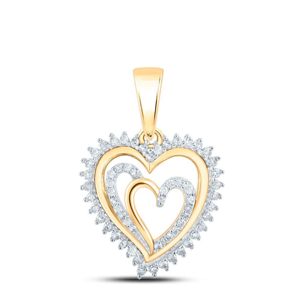10Kt Yellow Gold Women's Round Diamond Heart Pendant Necklace - 1/4 Cttw Diamond Jewelry Gift for Her - Perfect for Valentine's Day, Anniversary & Special Occasions