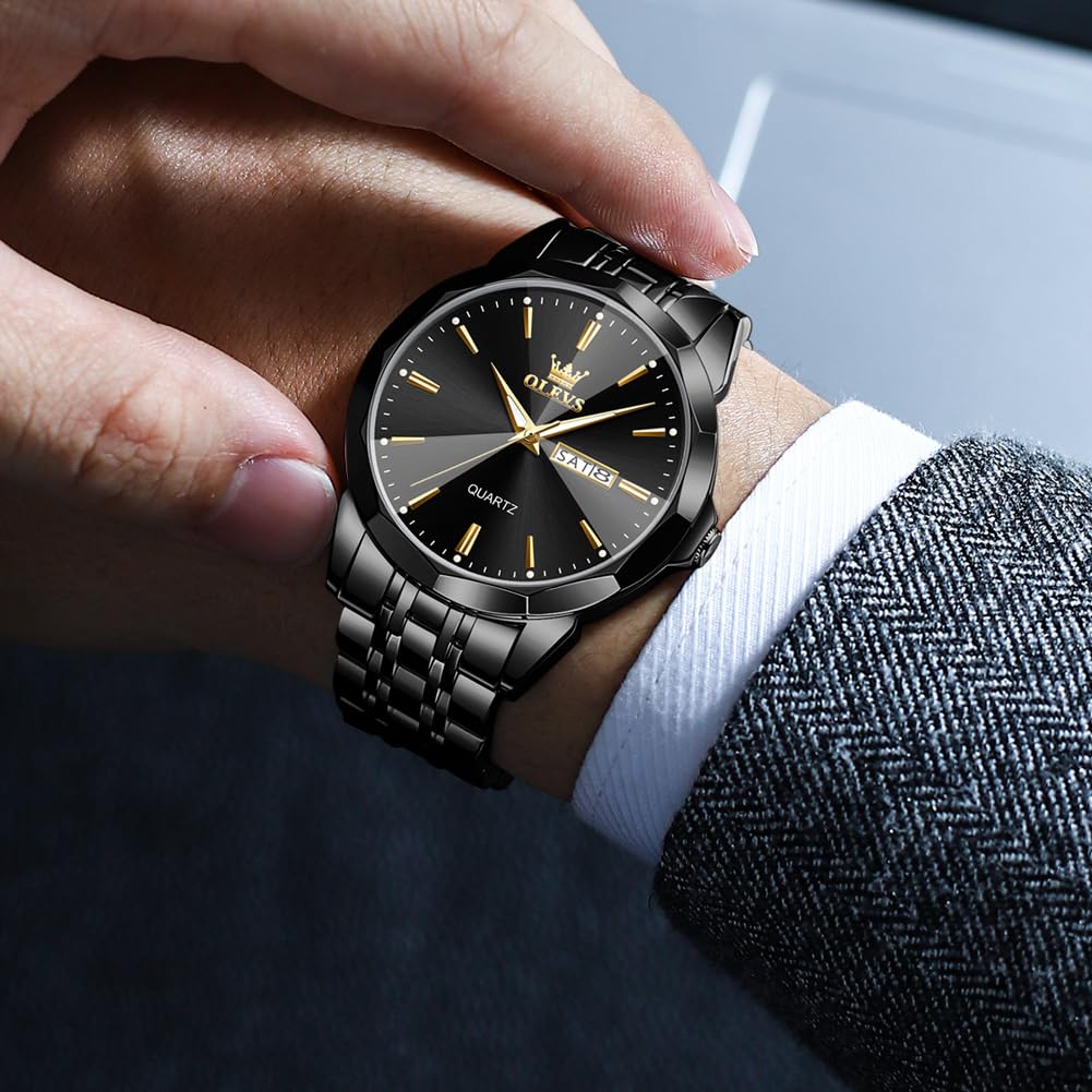 OLEVS Men's Analog Quartz Dress Watch - Stainless Steel Business & Casual Luxury Watch with Day Date, Luminous Hands & Waterproof - Perfect for Office, Formal Events & Everyday Wear