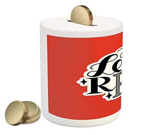 Ambesonne Ceramic Piggy Bank with Inspirational Book Print - Vibrant Red, Black & White Design - 3.6
