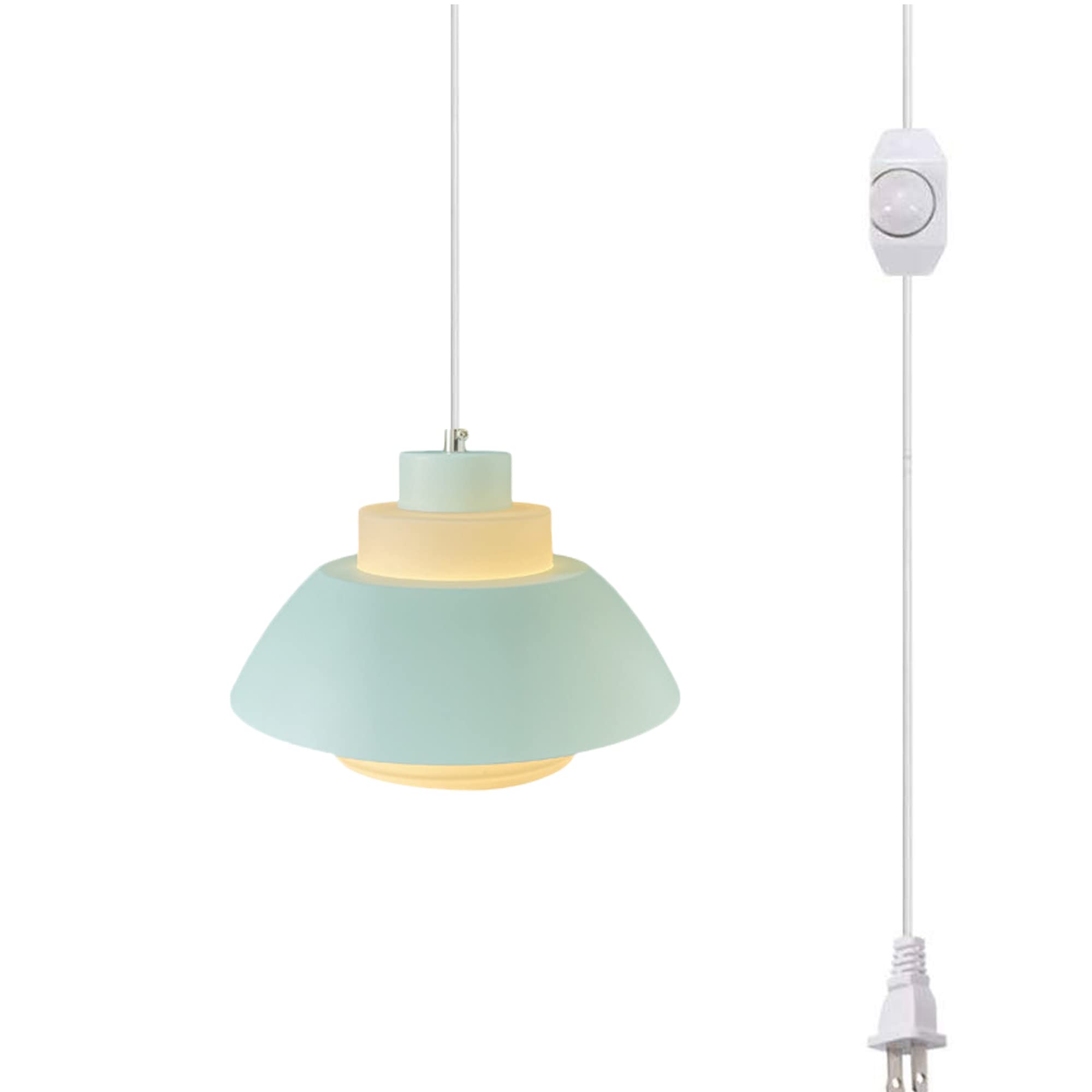 15ft Plug-in Acrylic Handle Pendant Light with UL Dimmer Switch - Macaron Green Nordic Minimalist Loft Style Lampshade for Living Room, Bedroom & Dining Room (Bulbs Not Included)
