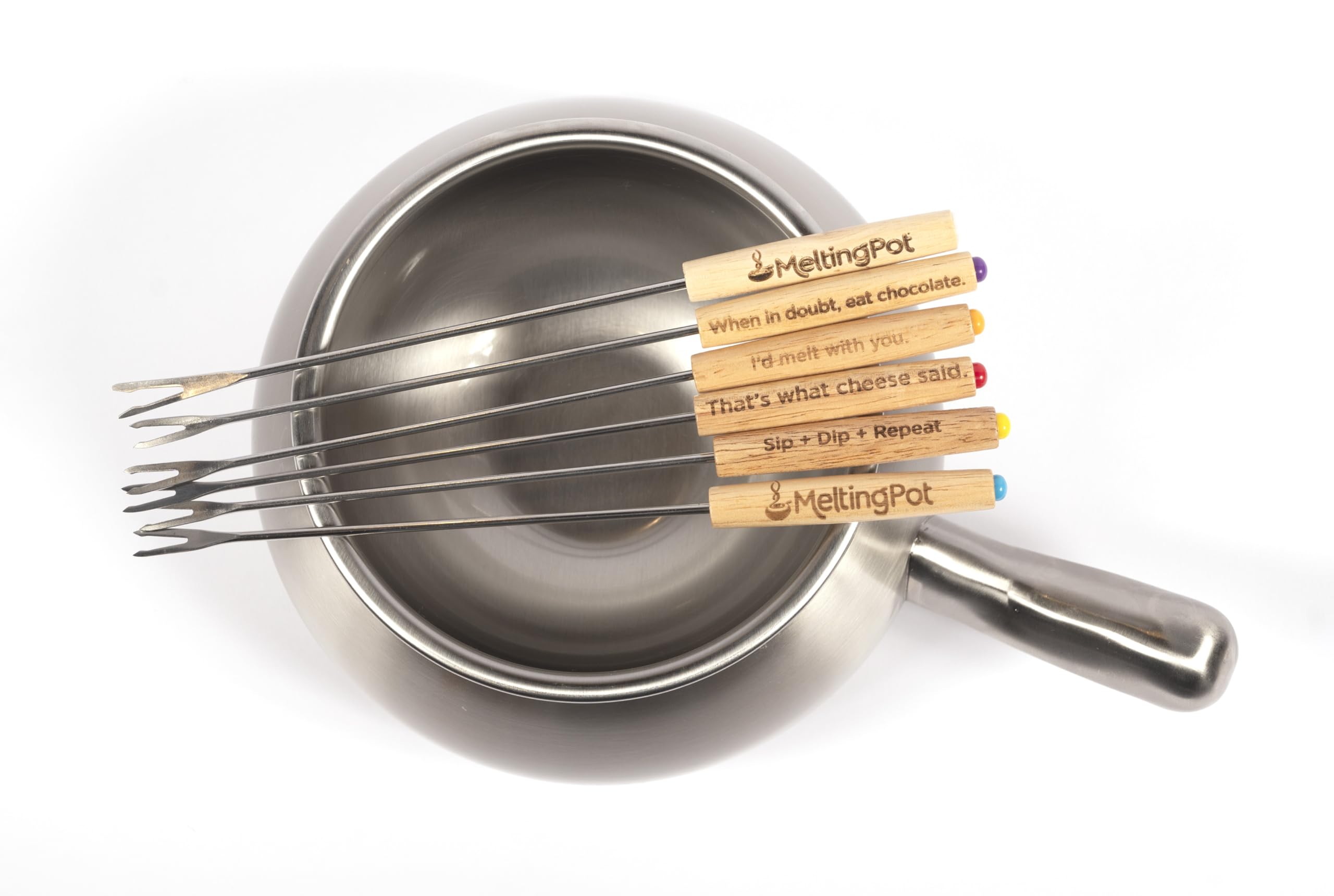 Premium 8-Piece Fondue Set - 2 Qt. Stainless Steel Pot with Non-Stick Liner & 6 Forks for Cheese, Chocolate, Broth - Perfect for Parties, Date Nights & Family Gatherings