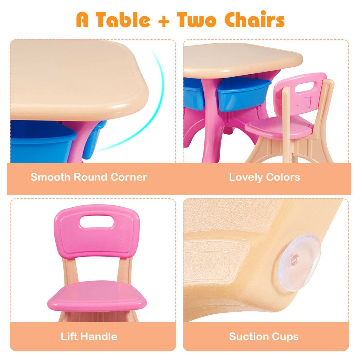 Kids Table and Chair Set with Storage - Lightweight Activity Table for Reading, Drawing & Play - Toddler Furniture for Ages 2-6 (Pink) - Perfect for Playrooms, Preschools & Home Learning Spaces