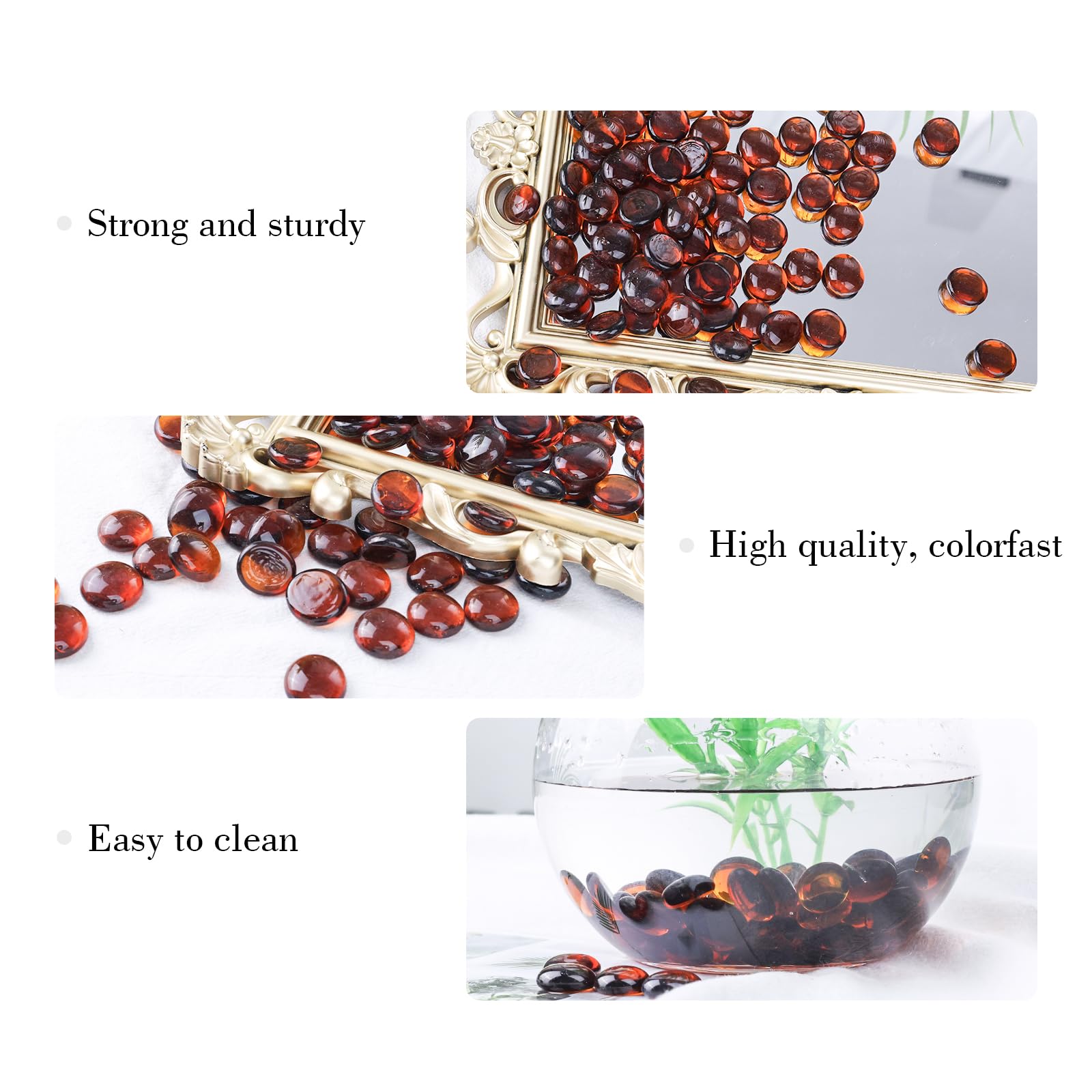 DomeStar 2LB Amber Flat Glass Marbles - Decorative Vase Fillers, Aquarium Pebbles, Fish Tank Rocks for DIY Crafts, Table Scatter & Home Decor | Perfect for Centerpieces, Wedding Decorations & Floral Arrangements