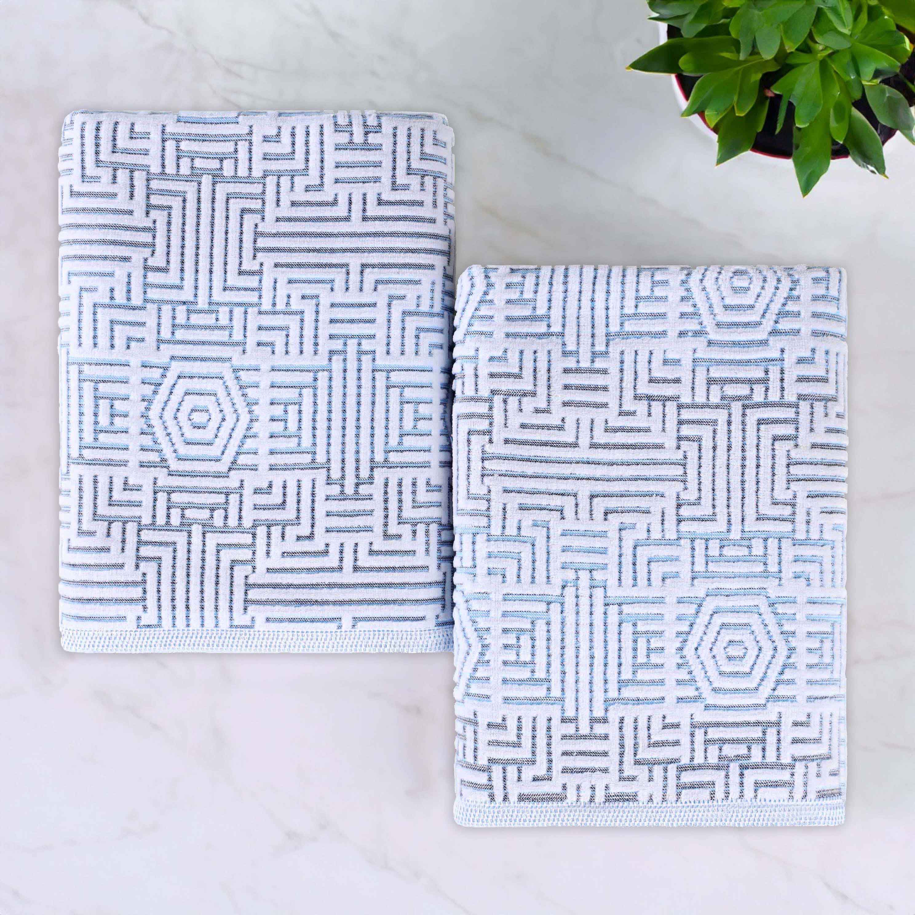 Premium Cotton Modern Geometric Jacquard Plush Absorbent Bath Sheet Set of 2 - Ultra Soft & Quick-Drying Luxury Bath Towels for Spa, Hotel, and Home Use